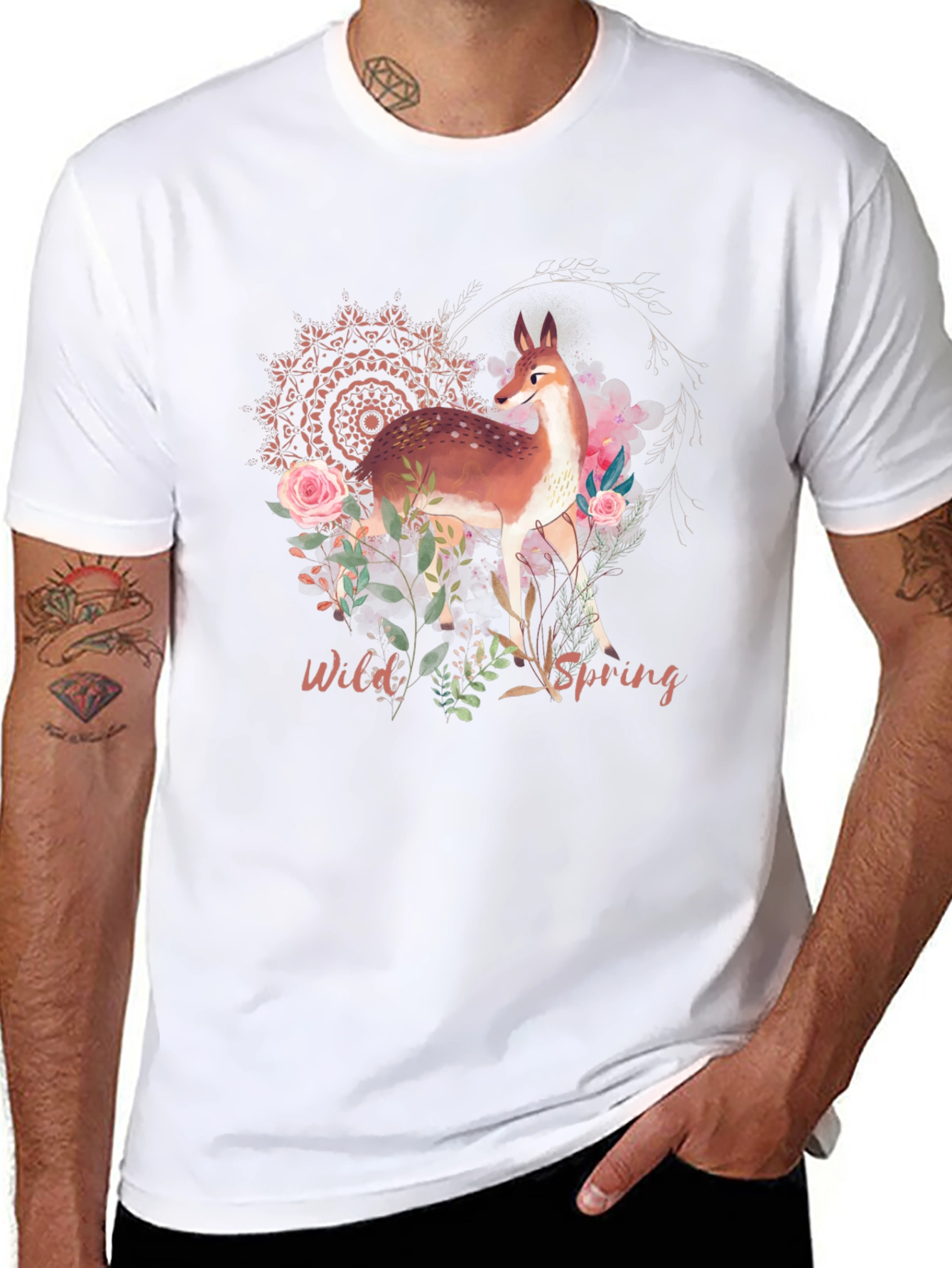 Black Wild Spring Deer Graphic Tee view 8