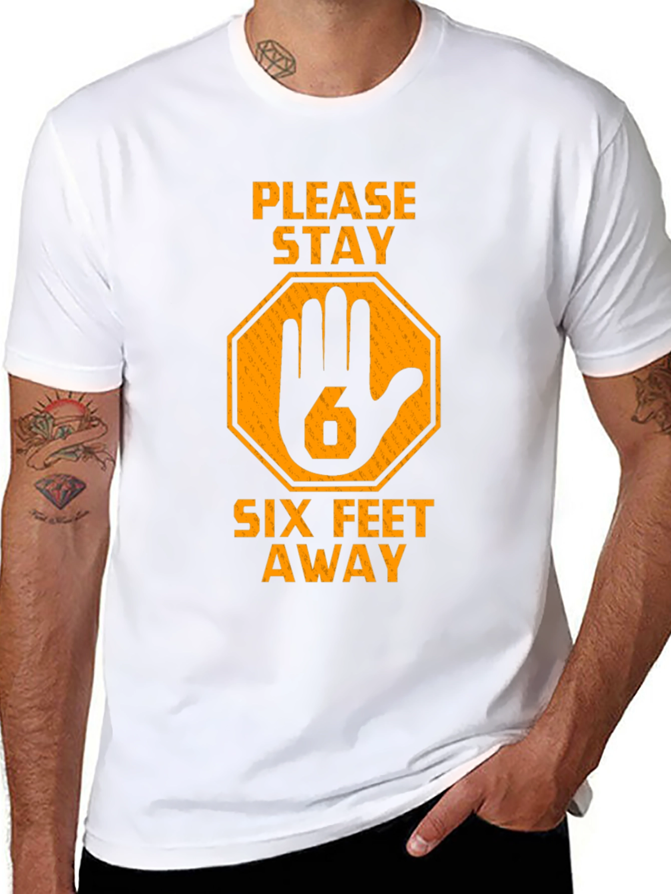 Black Stay Away Six Feet T-Shirt view 8