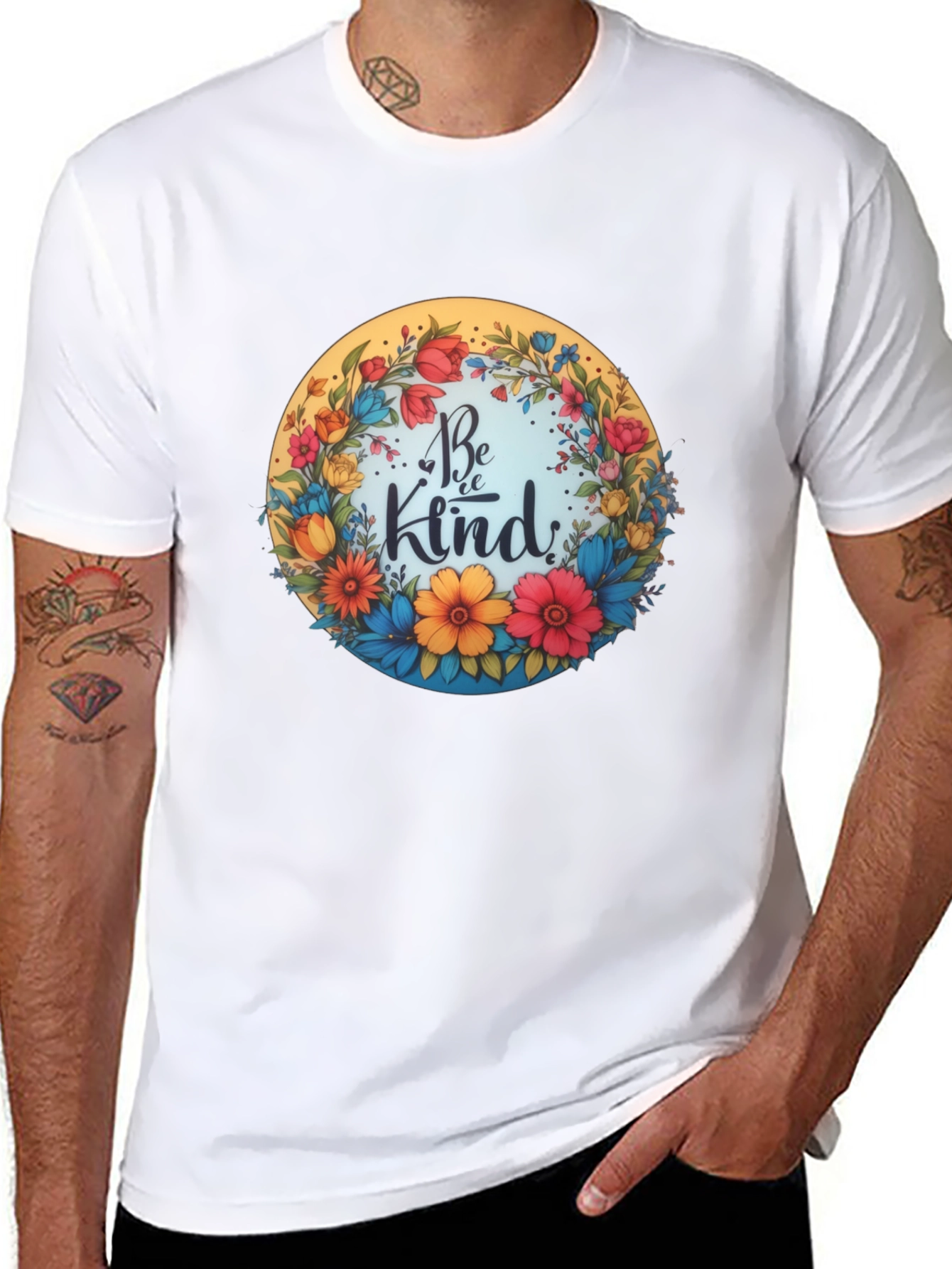 Black Be Kind Floral Wreath Graphic Tee - Black view 8
