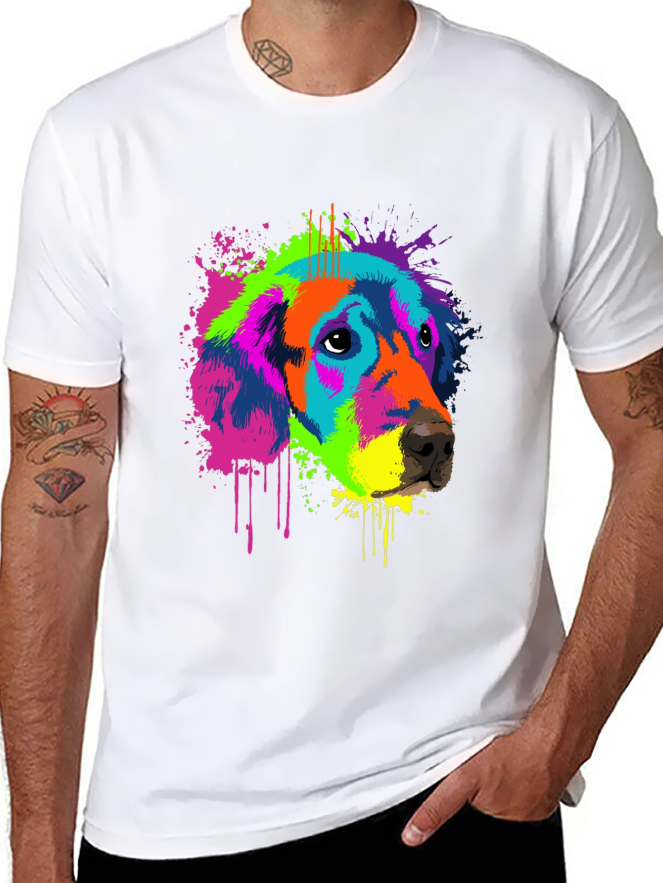 Black Vibrant Dog Graphic Tee - Men's Black T-Shirt view 8
