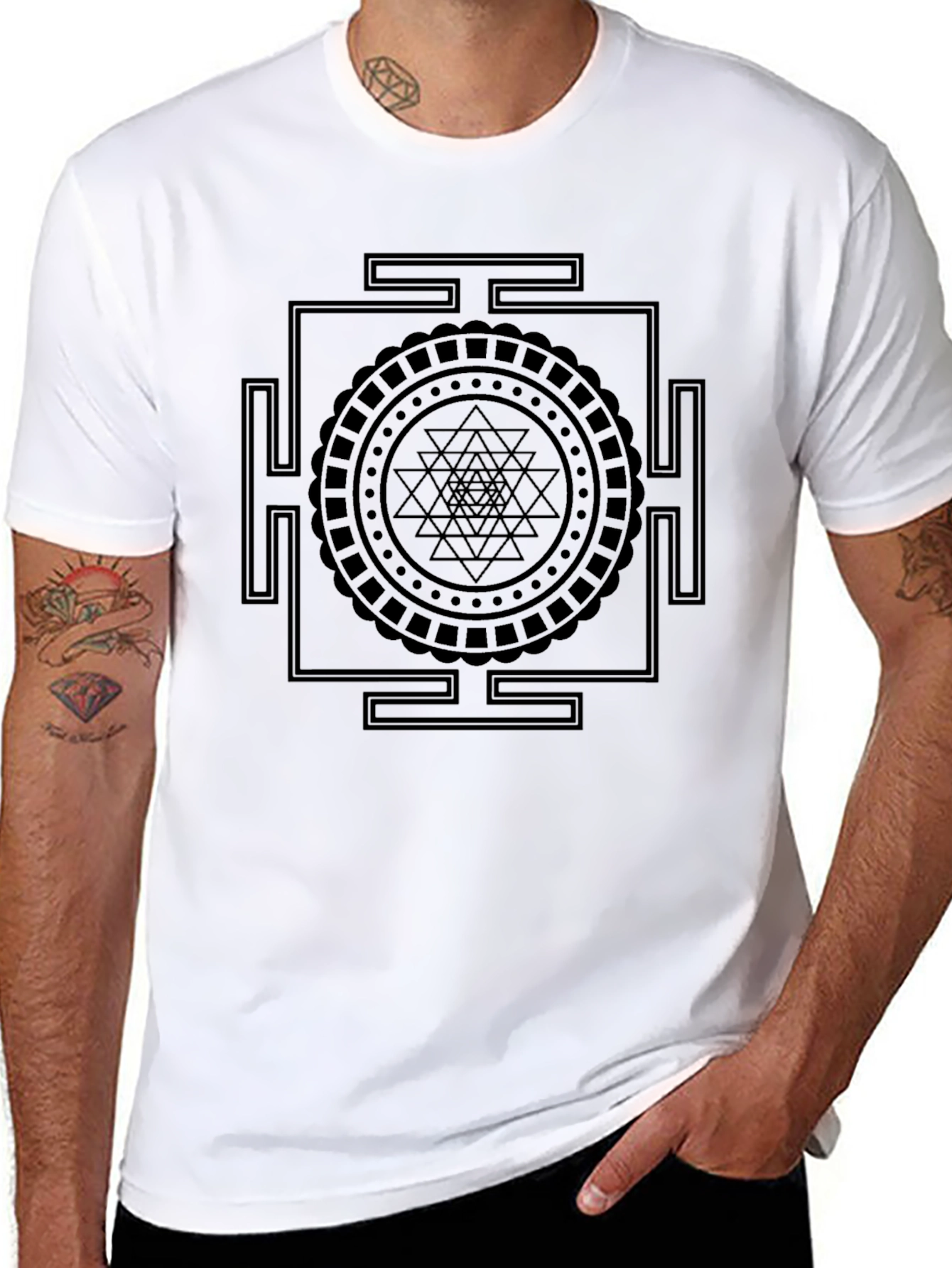 Black Geometric Design Black T-Shirt view 8