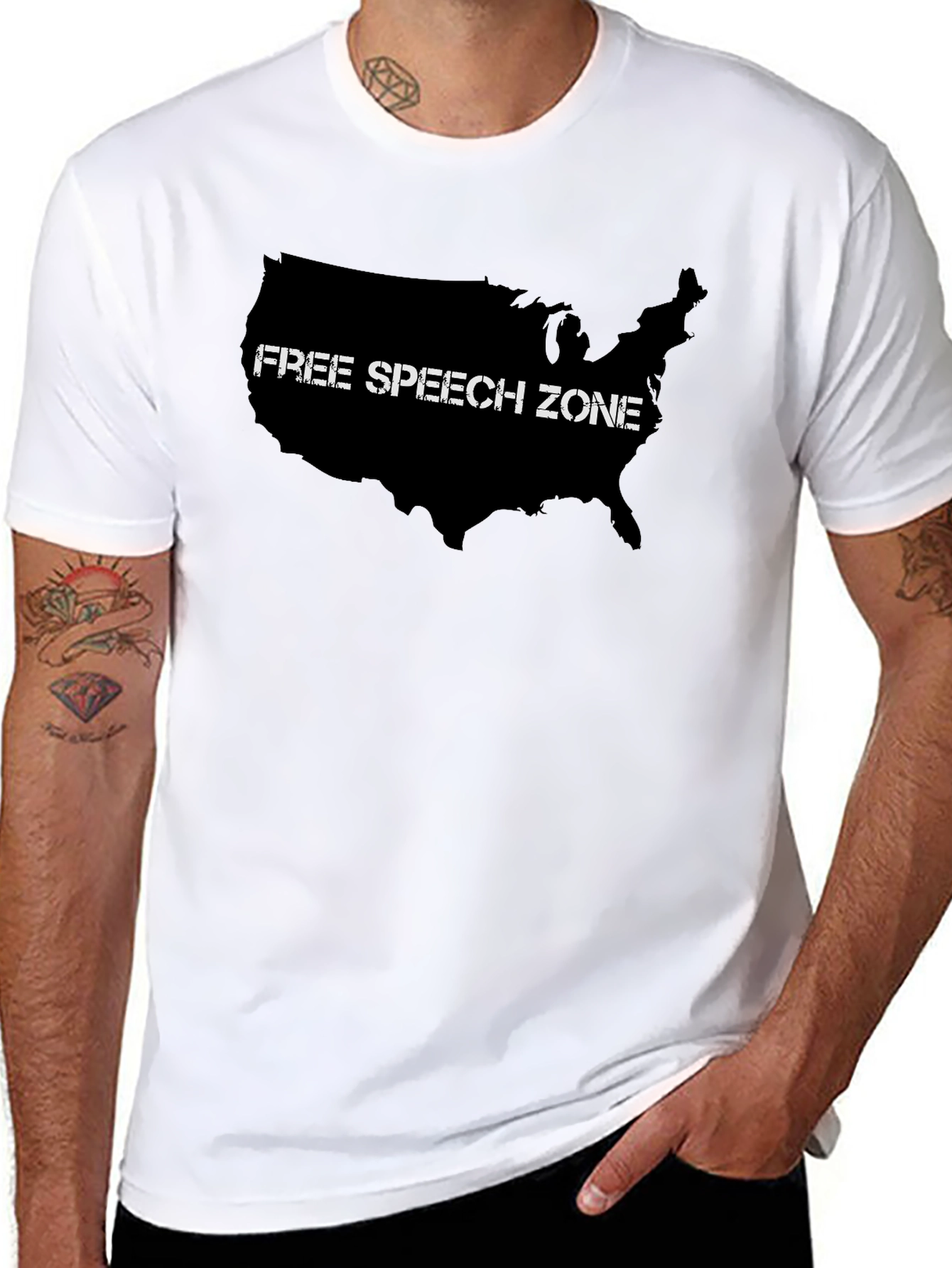 Black Free Speech Zone USA Map T-Shirt view 8