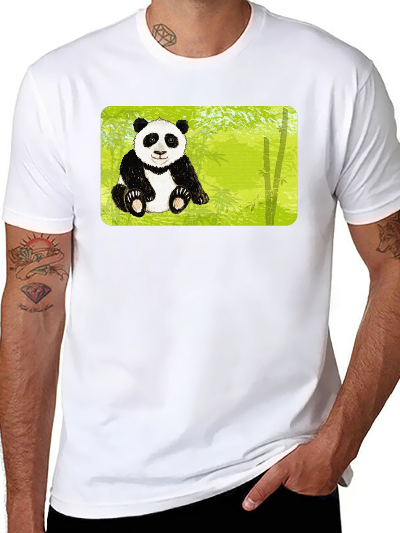 Black Cute Panda Bear Bamboo Forest Black T-Shirt view 8