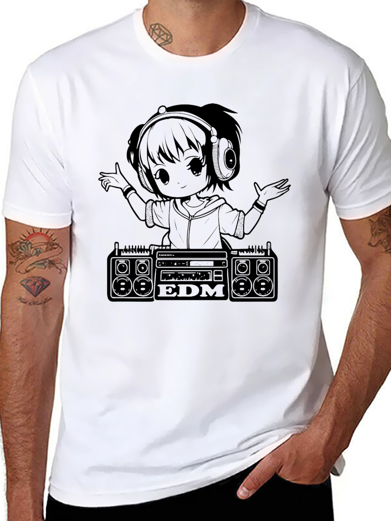 Black EDM Anime Girl DJ Black T-Shirt view 8