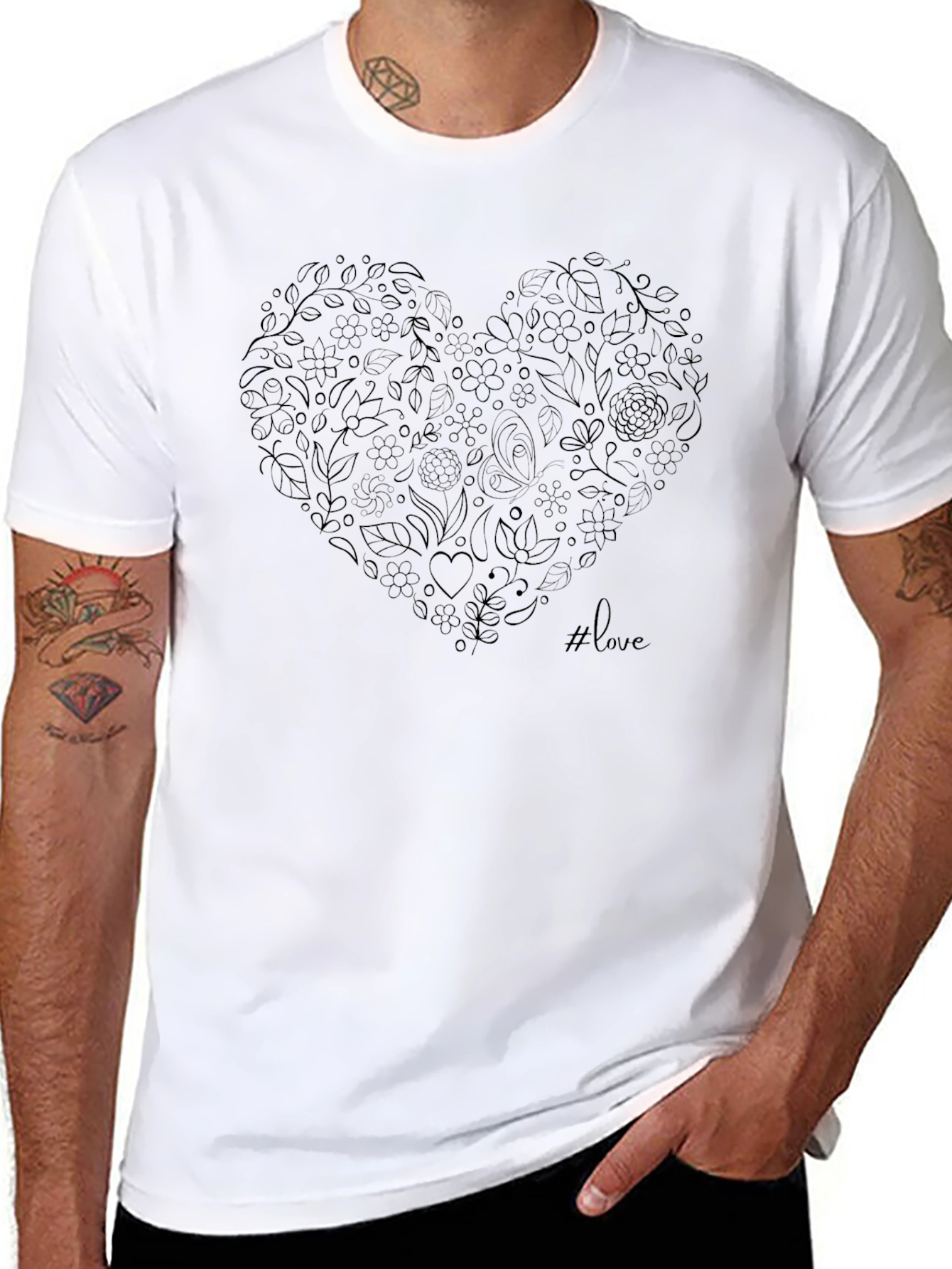 Black Floral Heart Love Graphic Tee - Black view 8