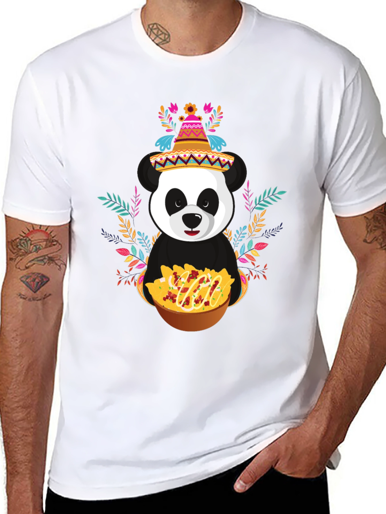 Black Panda Fiesta T-Shirt - Nachos, Sombrero, Colorful view 8