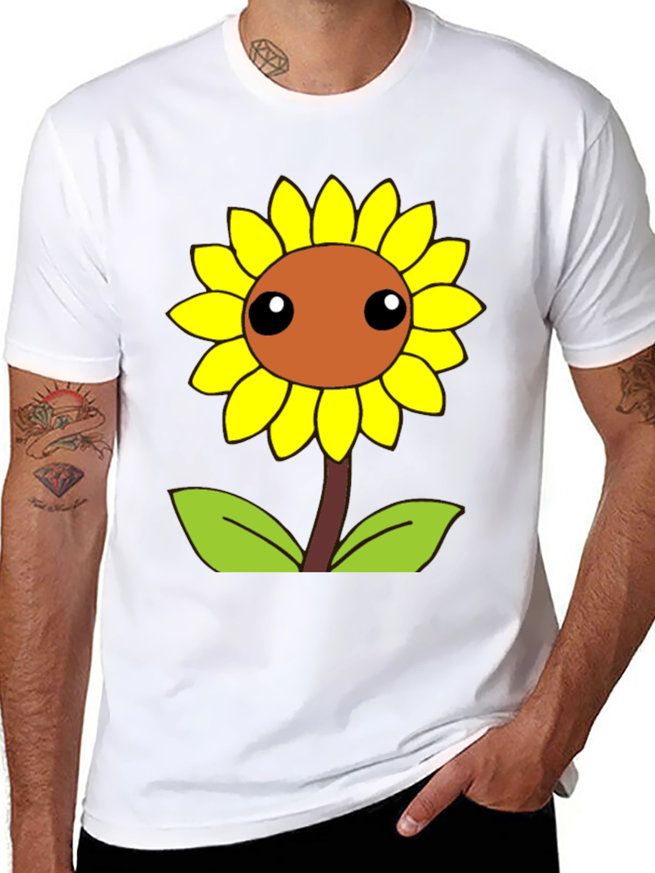 Black Cute Cartoon Sunflower Graphic Black T-Shirt view 8