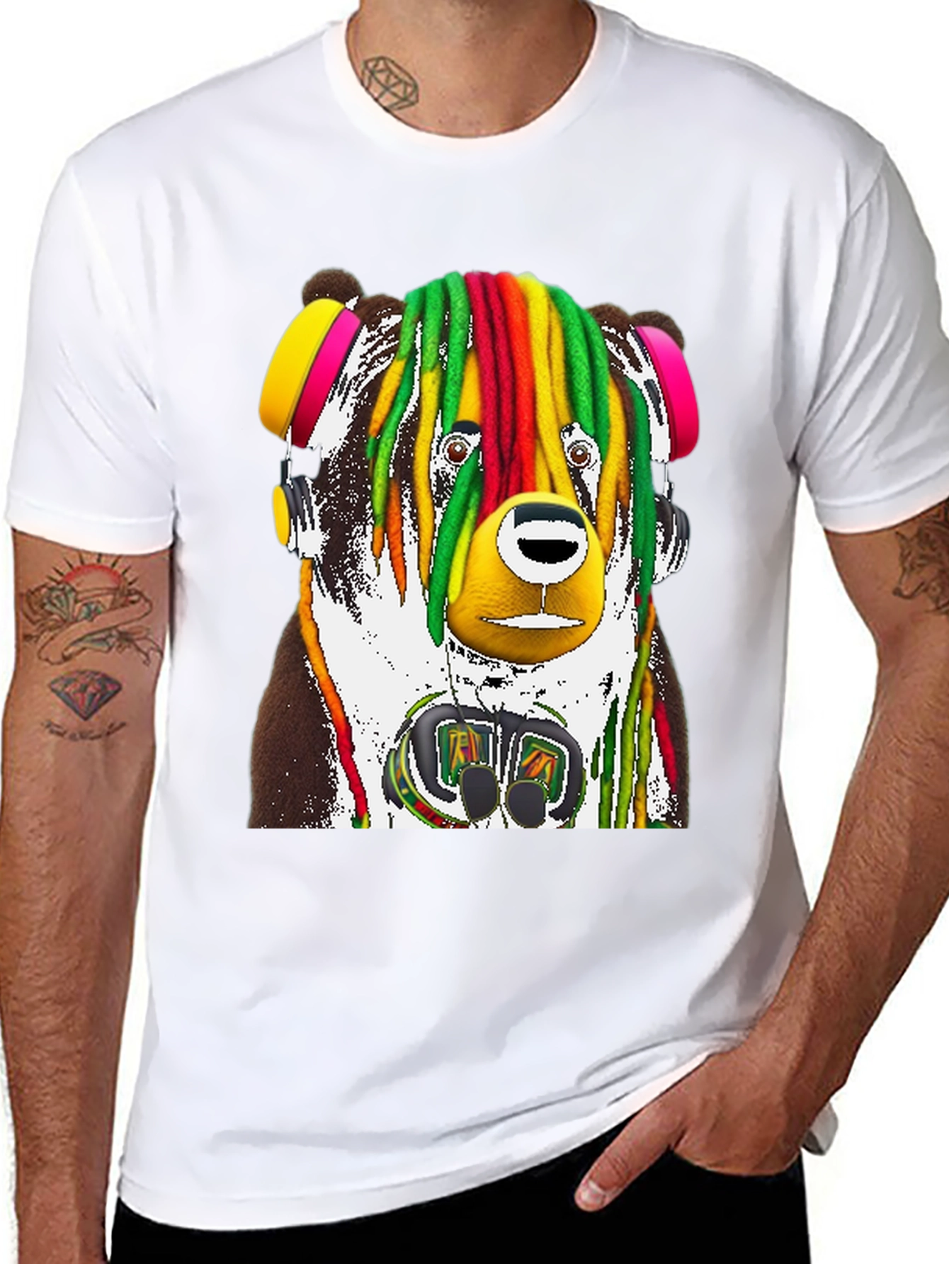 Black Rasta Bear Graphic Tee - Unique Design view 8