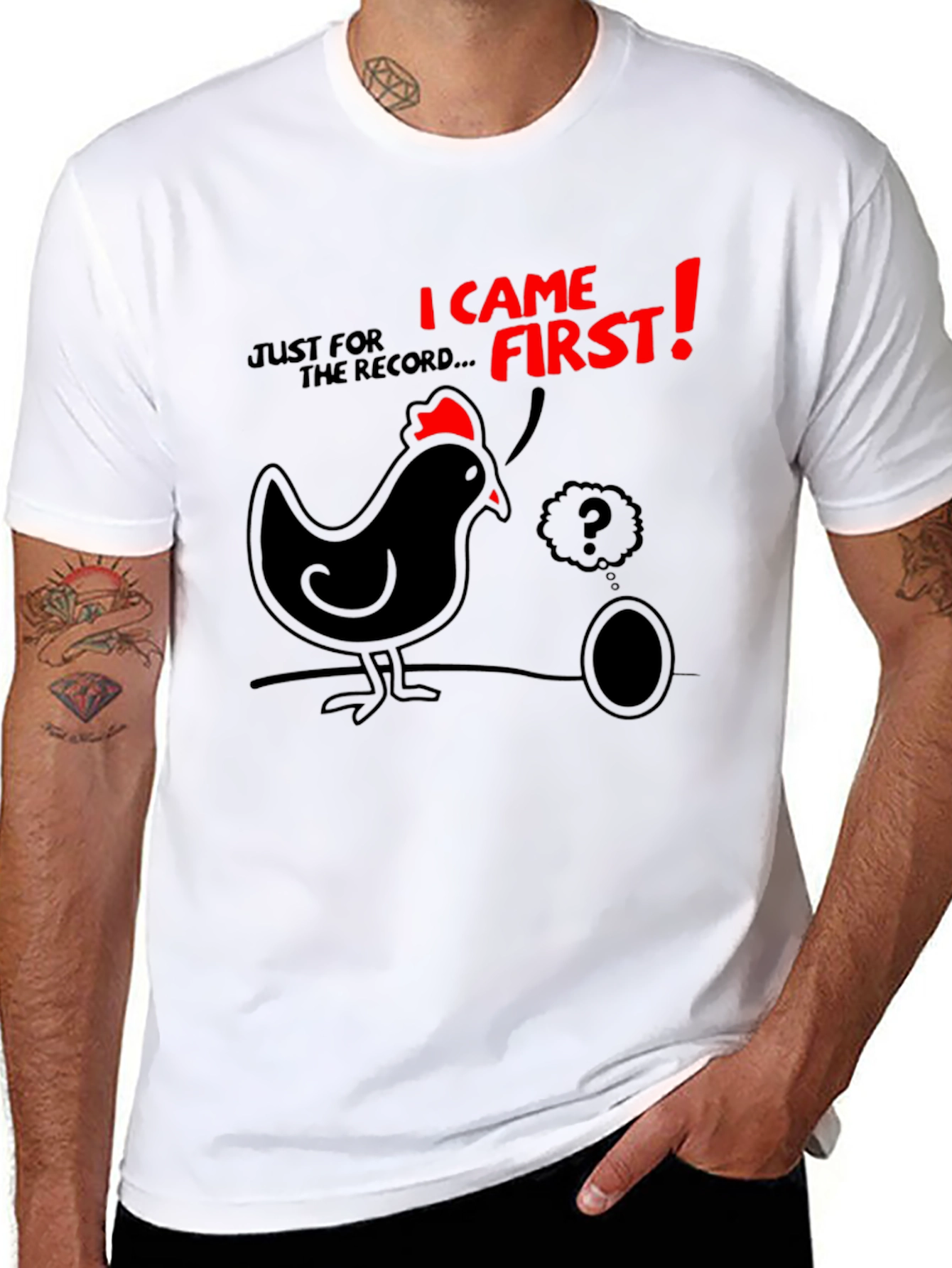 Black Funny Chicken & Egg T-Shirt - Who Came First? view 8
