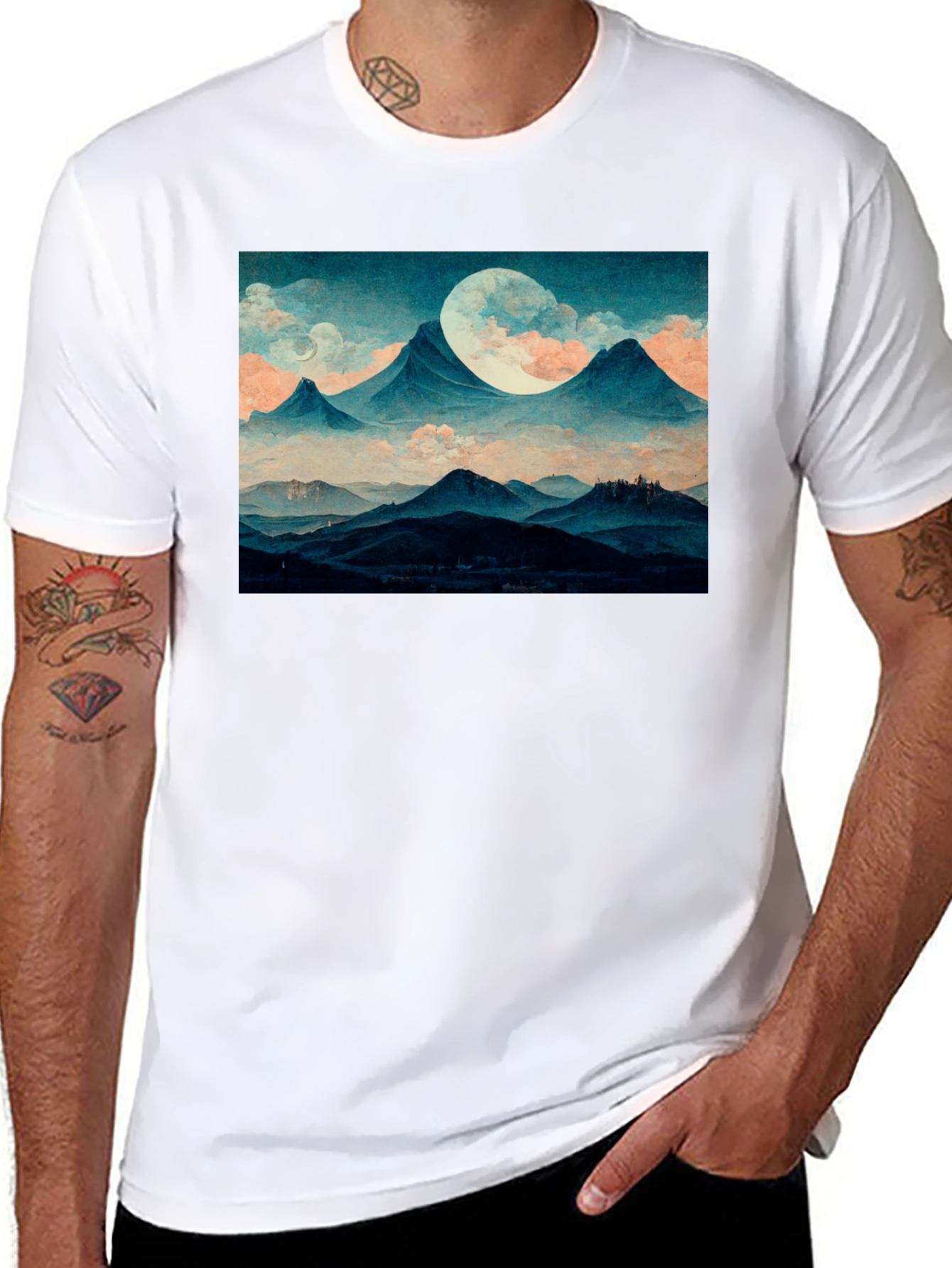 Mountains & Moon Graphic Tee - Black - 8