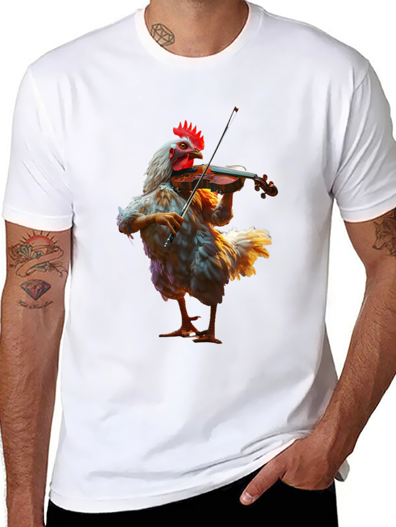 Black Chicken Playing Violin T-Shirt view 8