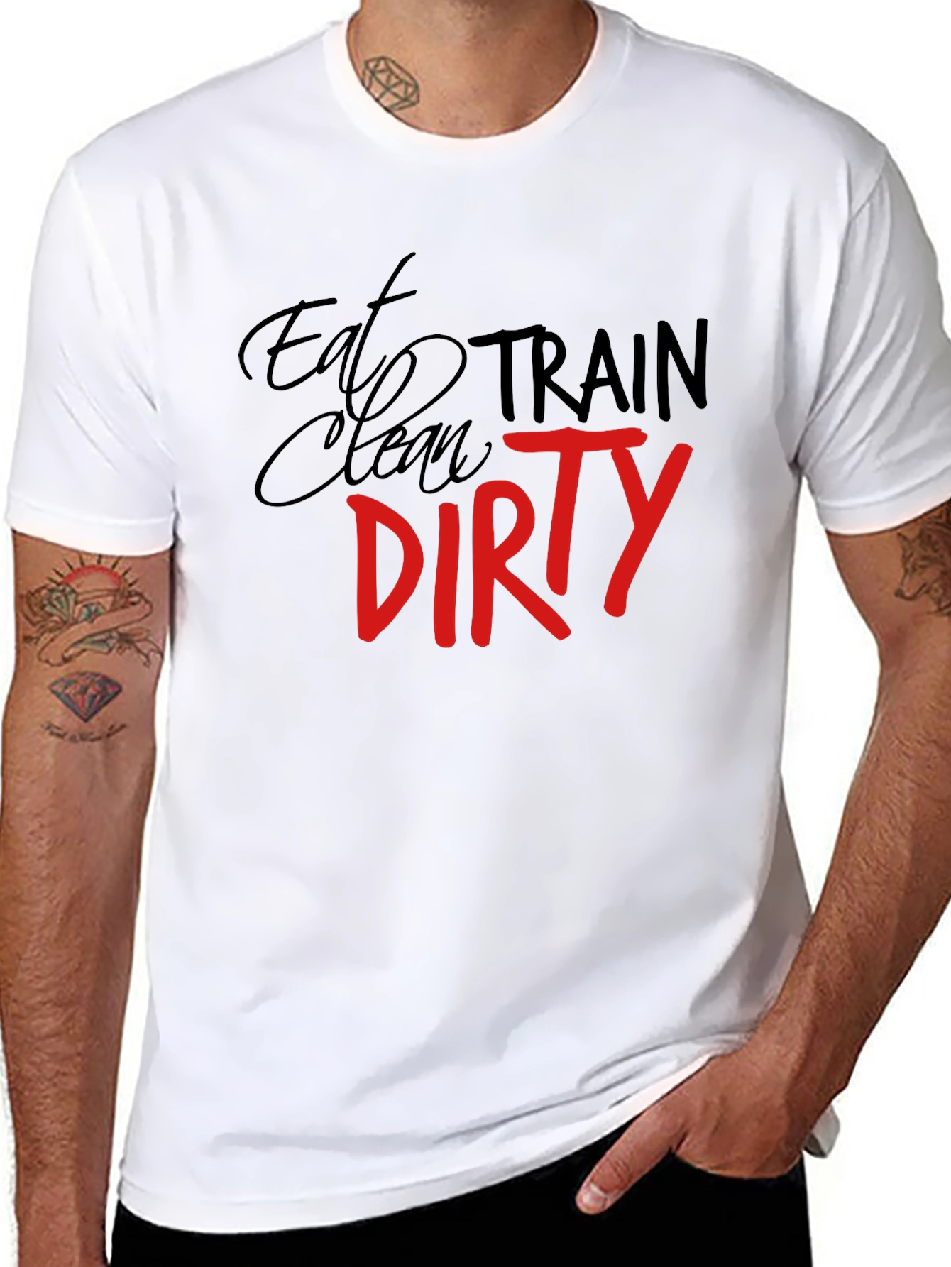 Black Eat Clean Train Dirty Graphic Tee view 8