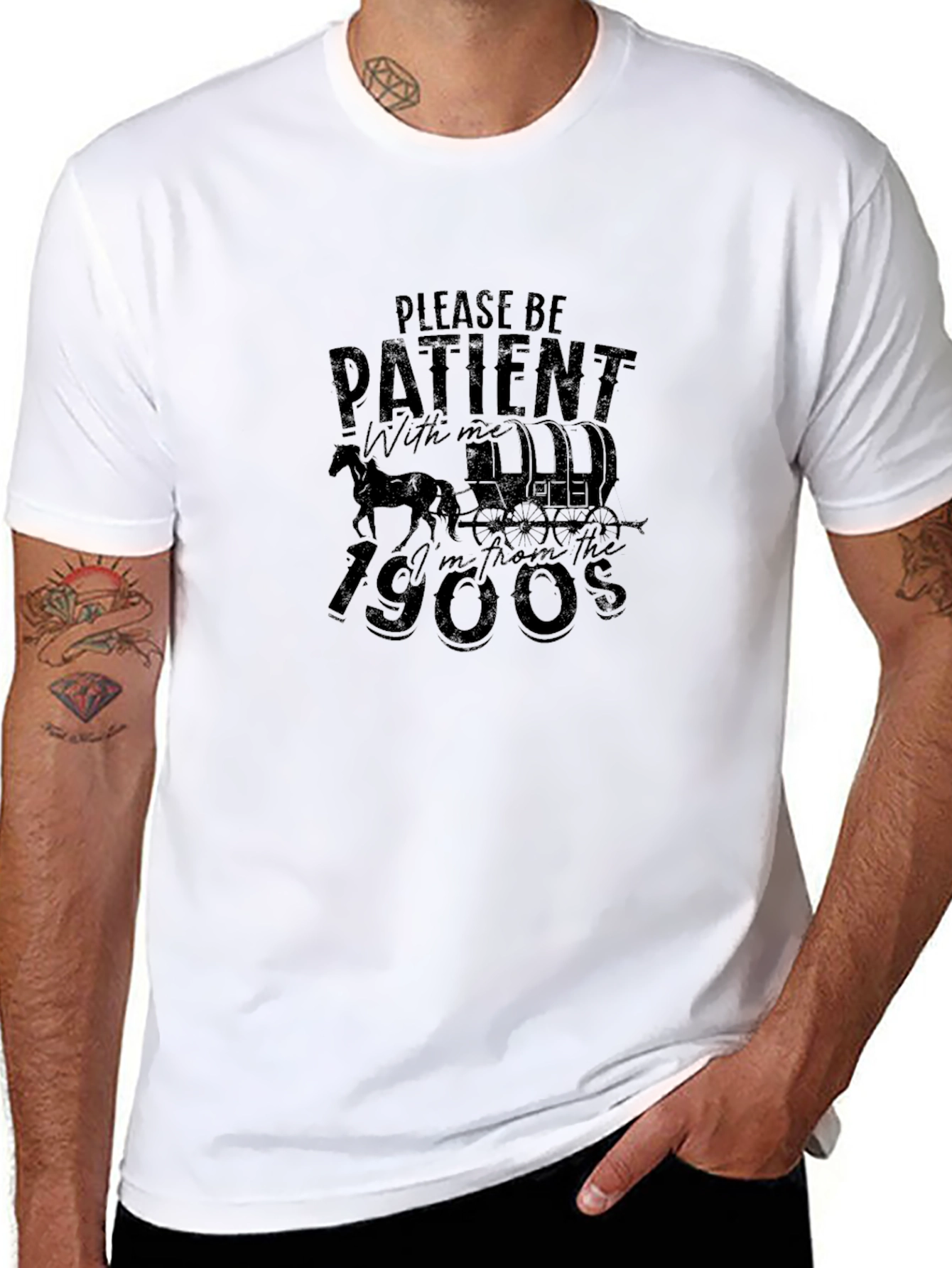 Black Funny "Please Be Patient" 1900s T-Shirt view 8