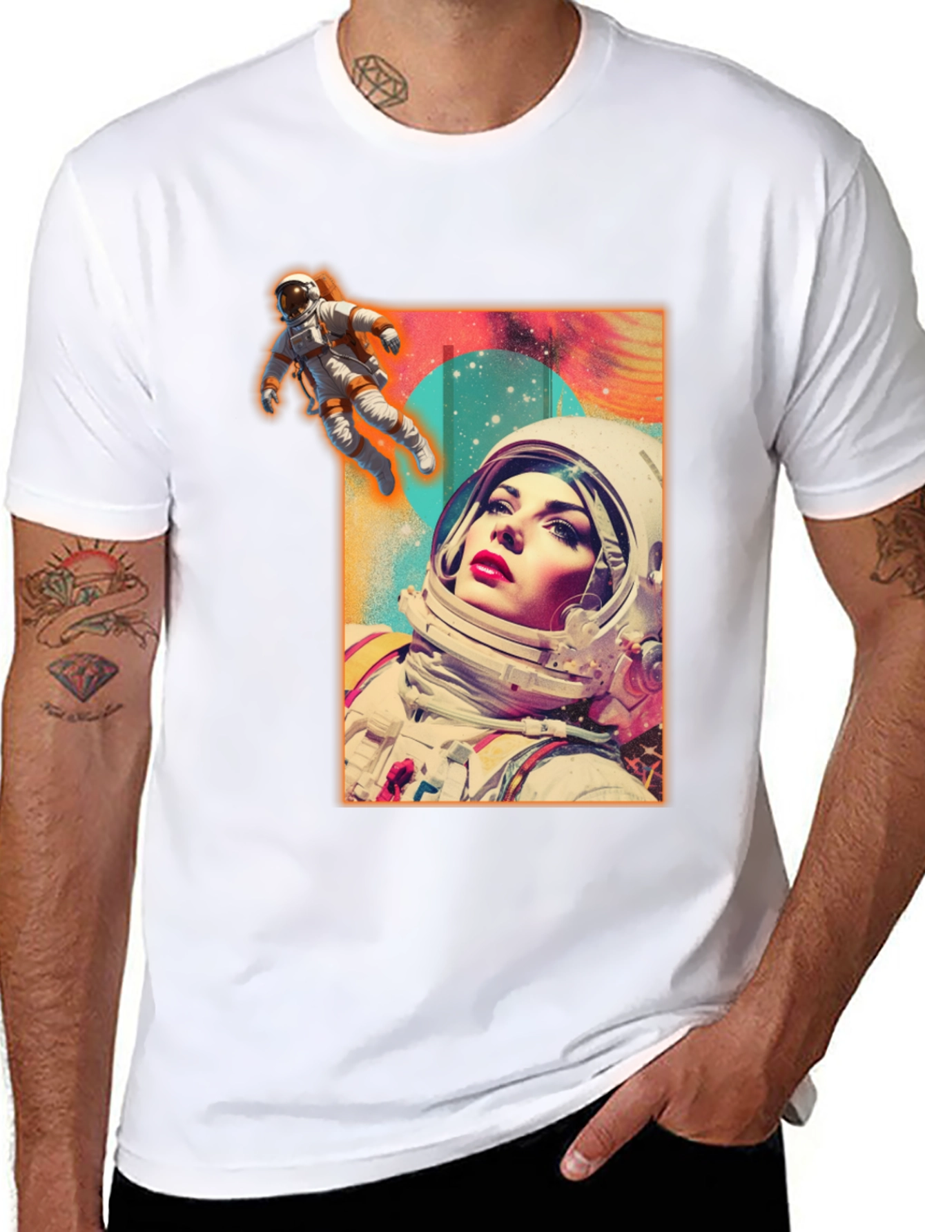 Black Astronaut Woman Graphic Tee - Stylish Space Design view 8