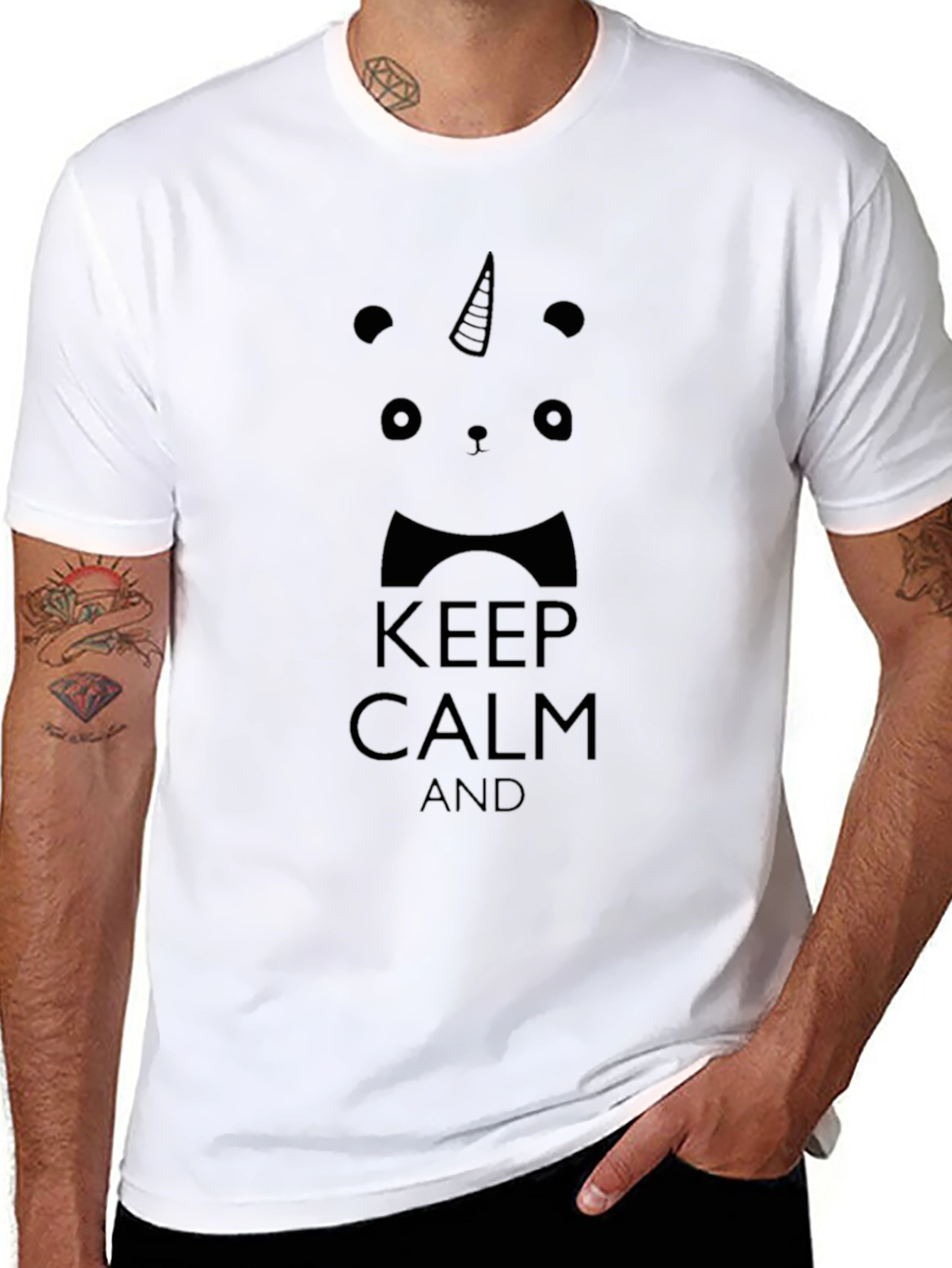 Black Keep Calm Panda Unicorn Black T-Shirt view 8