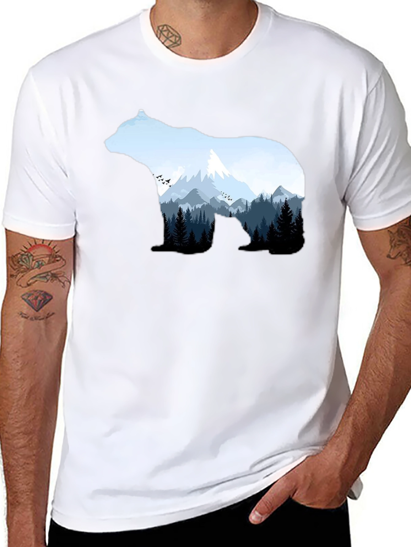 Black Nature Bear Graphic Tee - Black Crew Neck T-Shirt view 8