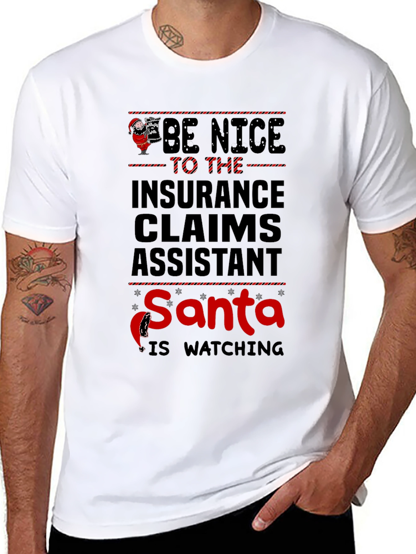 Black Be Nice to Insurance Claims Assistant Santa T-Shirt view 8