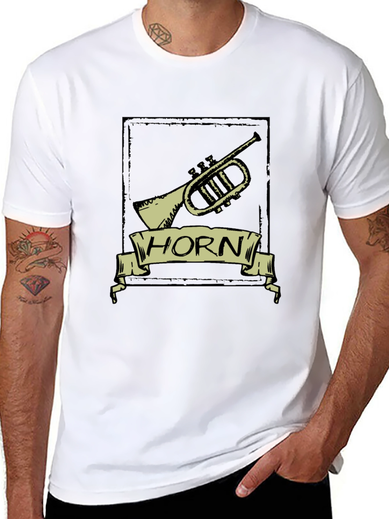 Black Vintage Horn T-Shirt - Musical Instrument Tee view 8