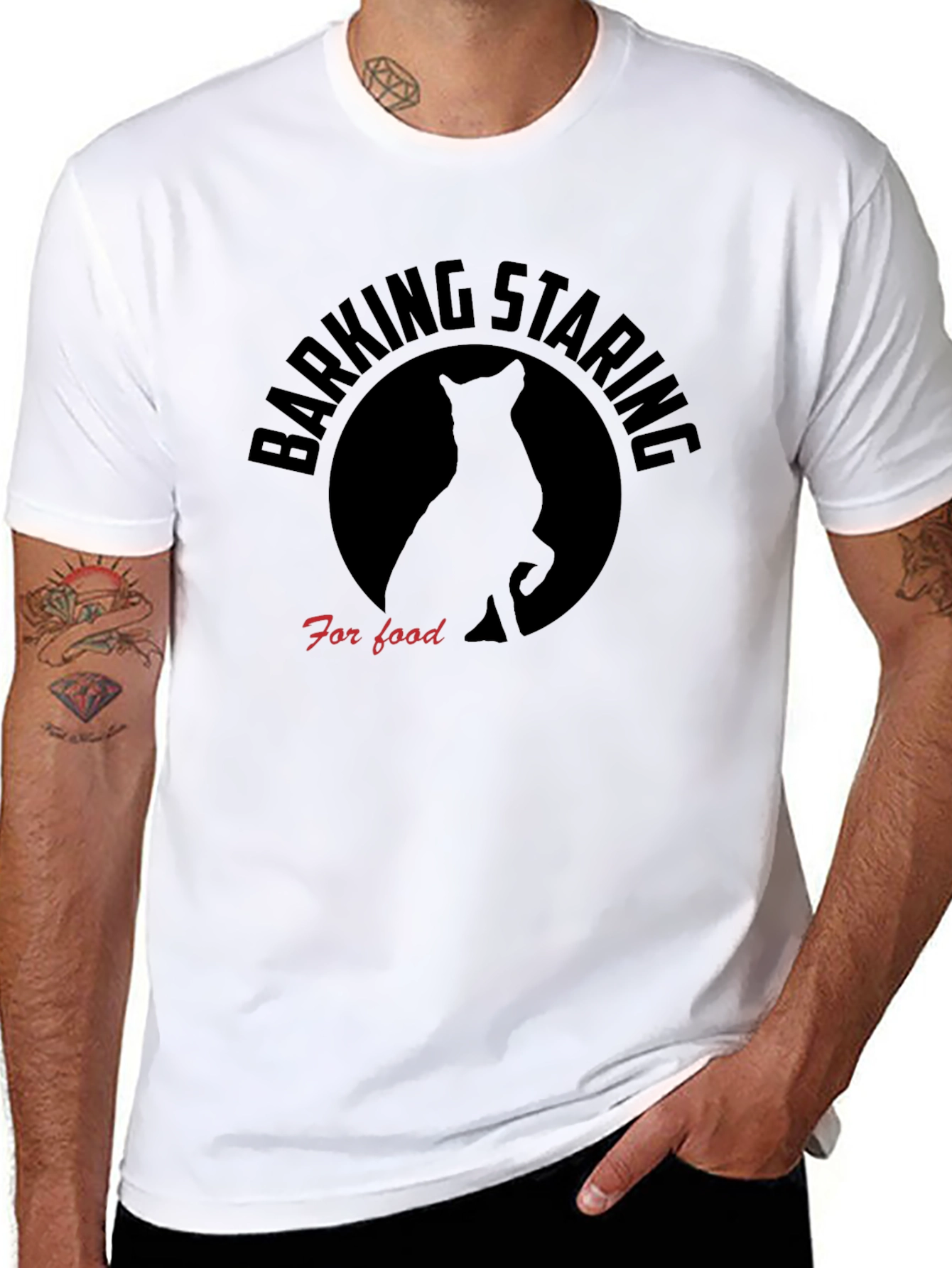 Black Barking Staring for Food Graphic Tee view 8