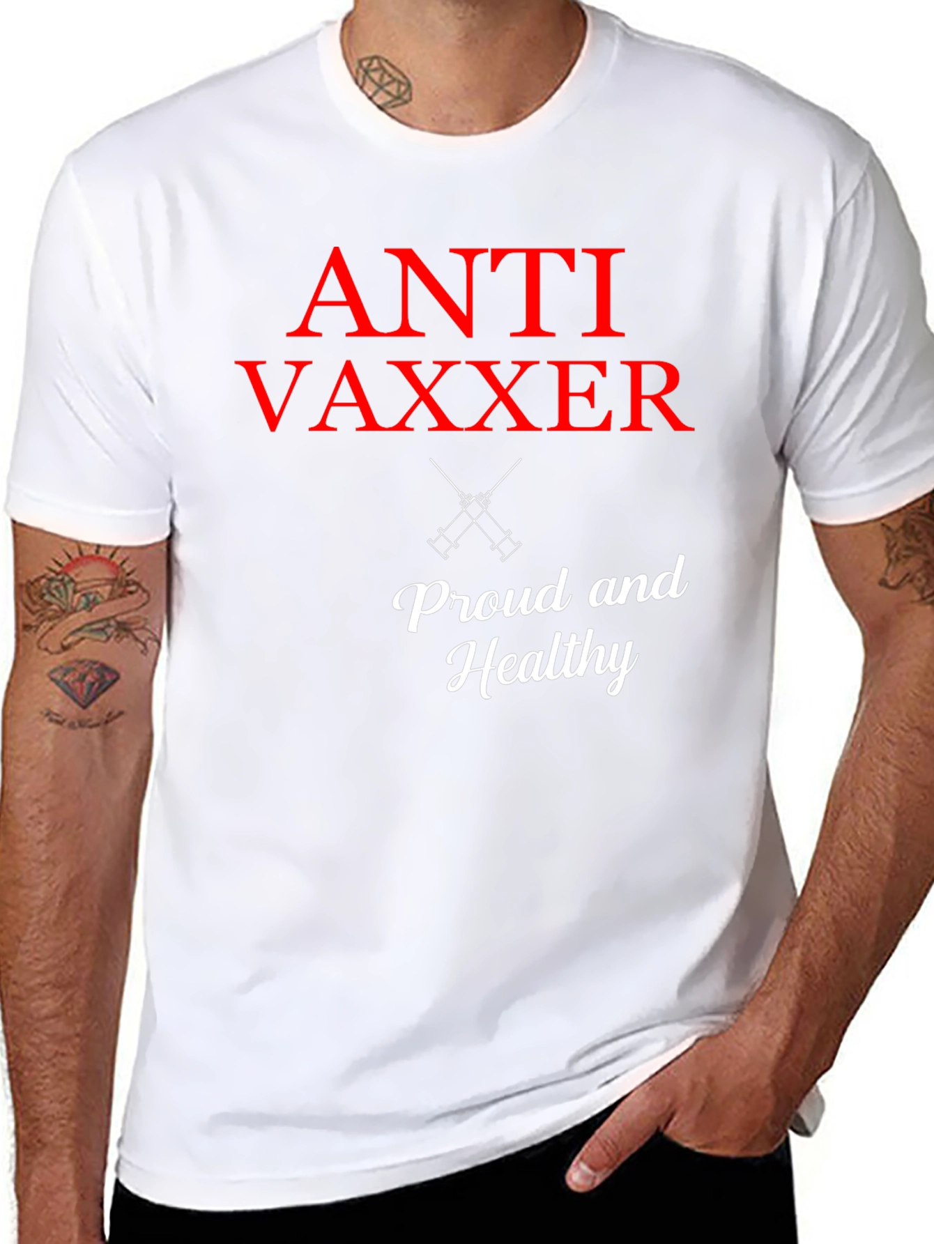 Black Anti Vaxxer T-Shirt - Proud & Healthy Statement Tee view 8