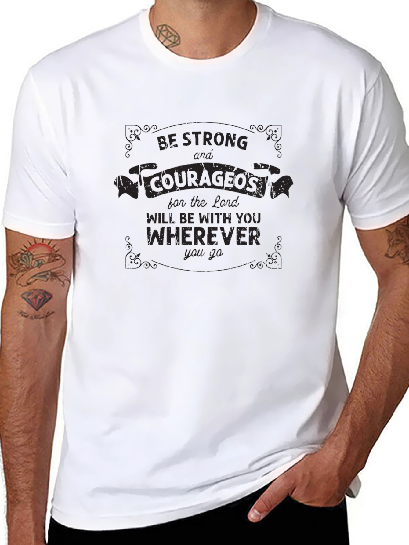 Black Be Strong and Courageous Graphic Tee view 8