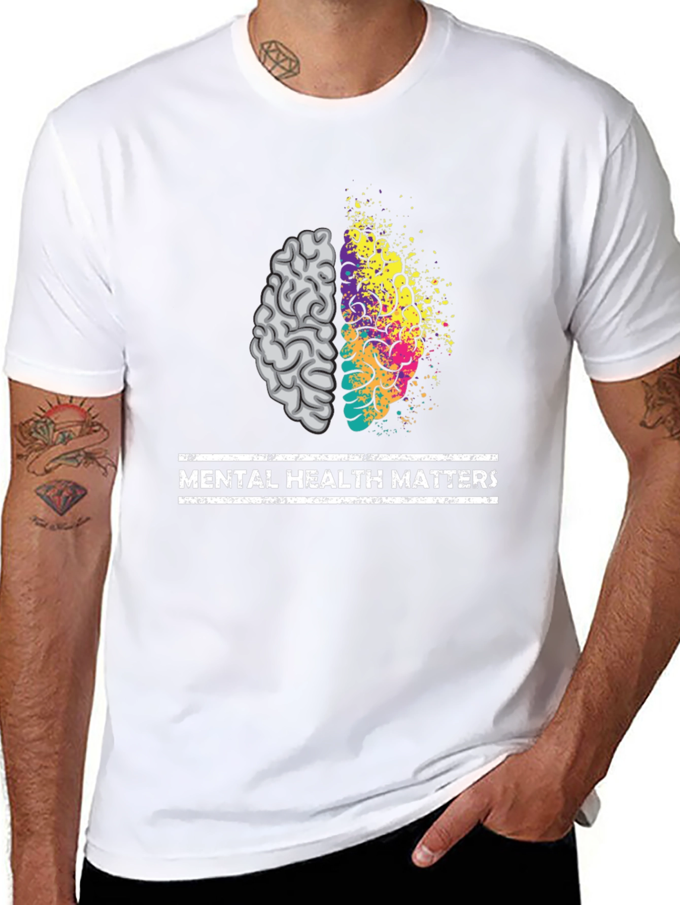 Black Mental Health Matters Brain Graphic Tee - Unisex view 8