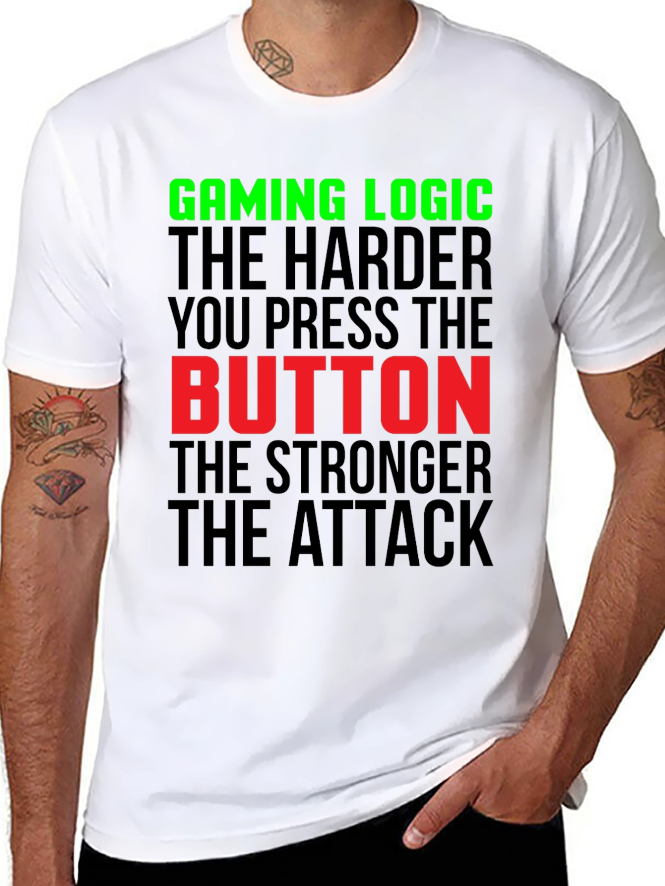 Black Gaming Logic T-Shirt - Harder You Press the Button view 8