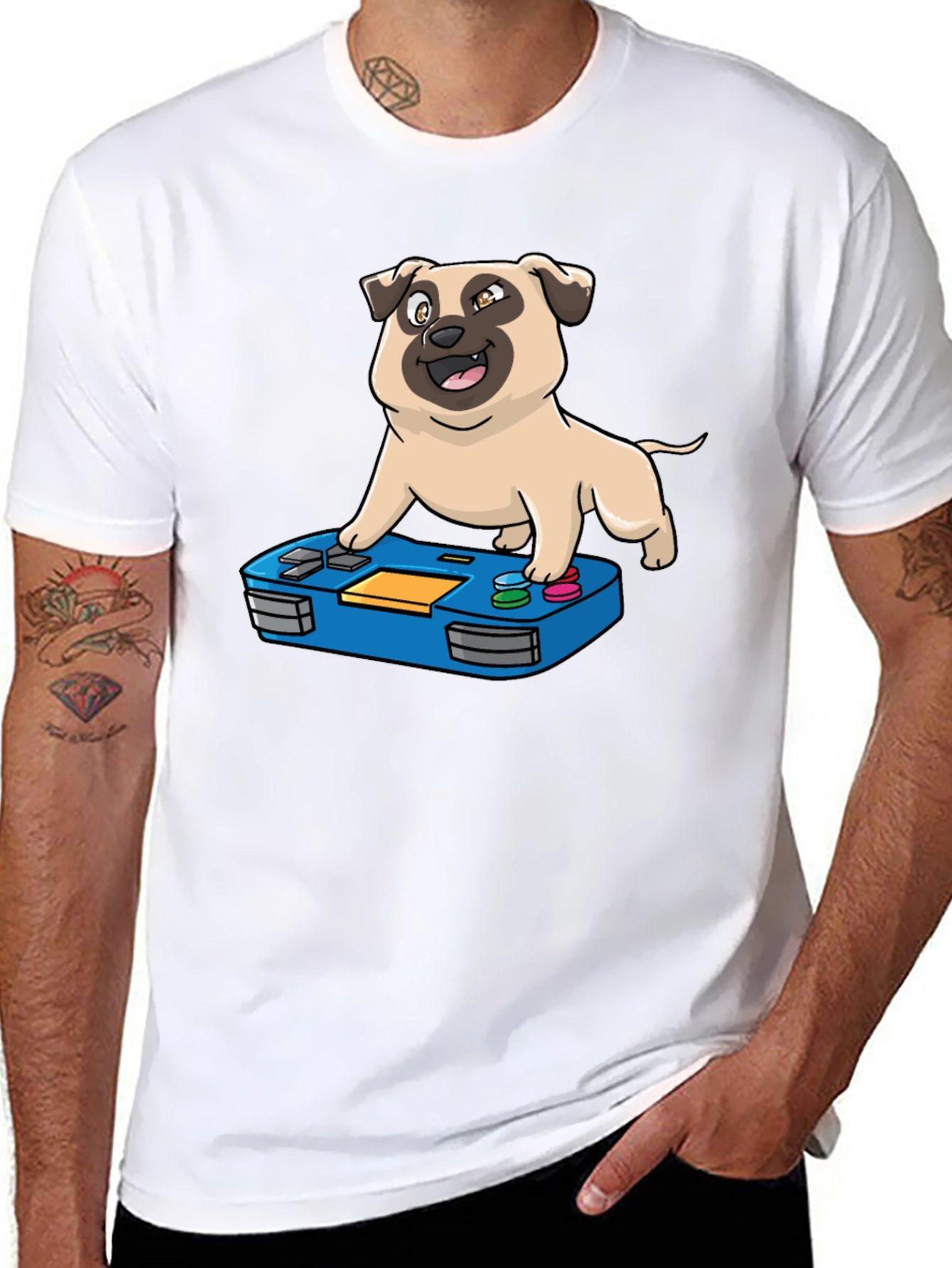 Black Gamer Pug Graphic T-Shirt - Black view 8