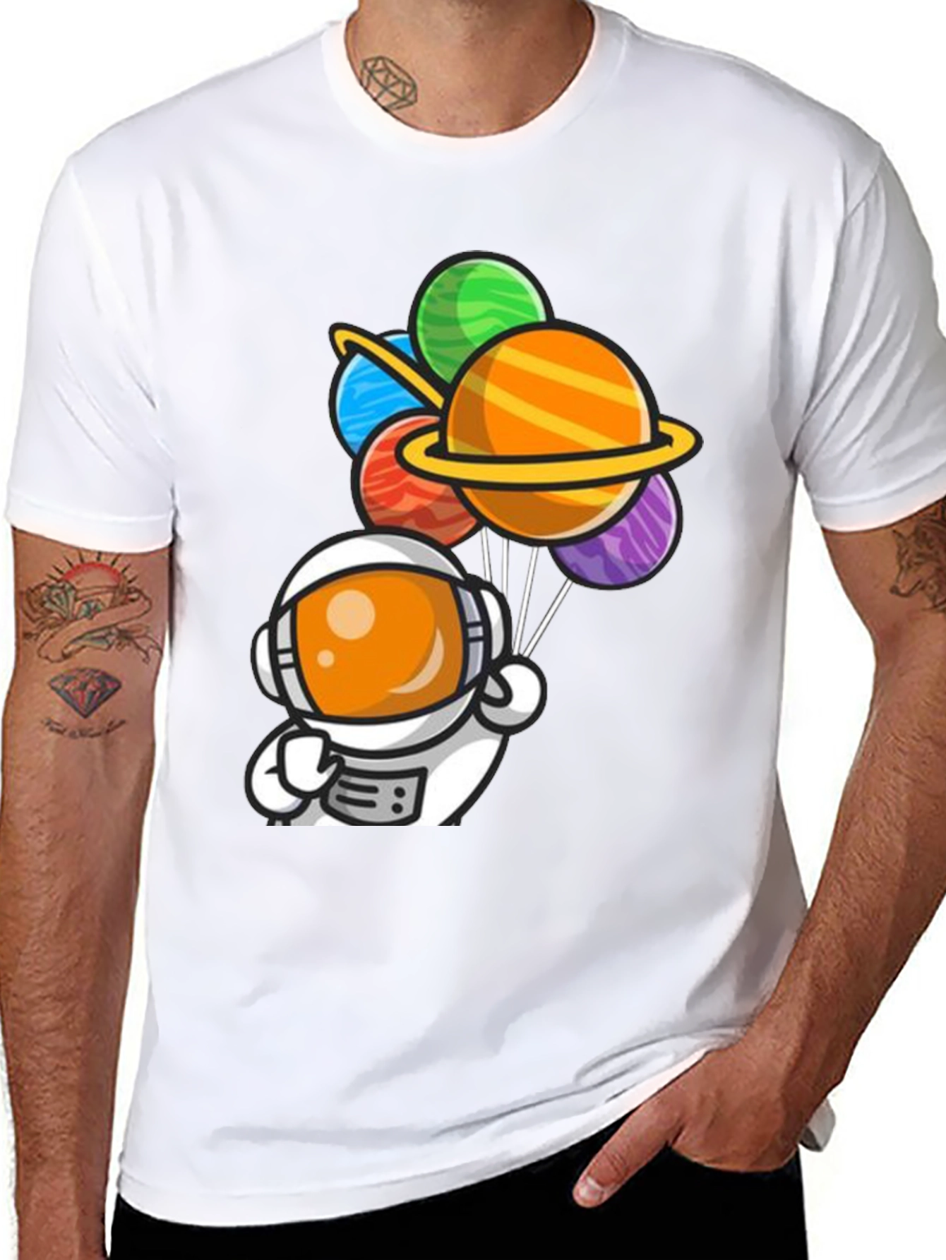 Black Astronaut Planet Balloons Graphic Tee view 8