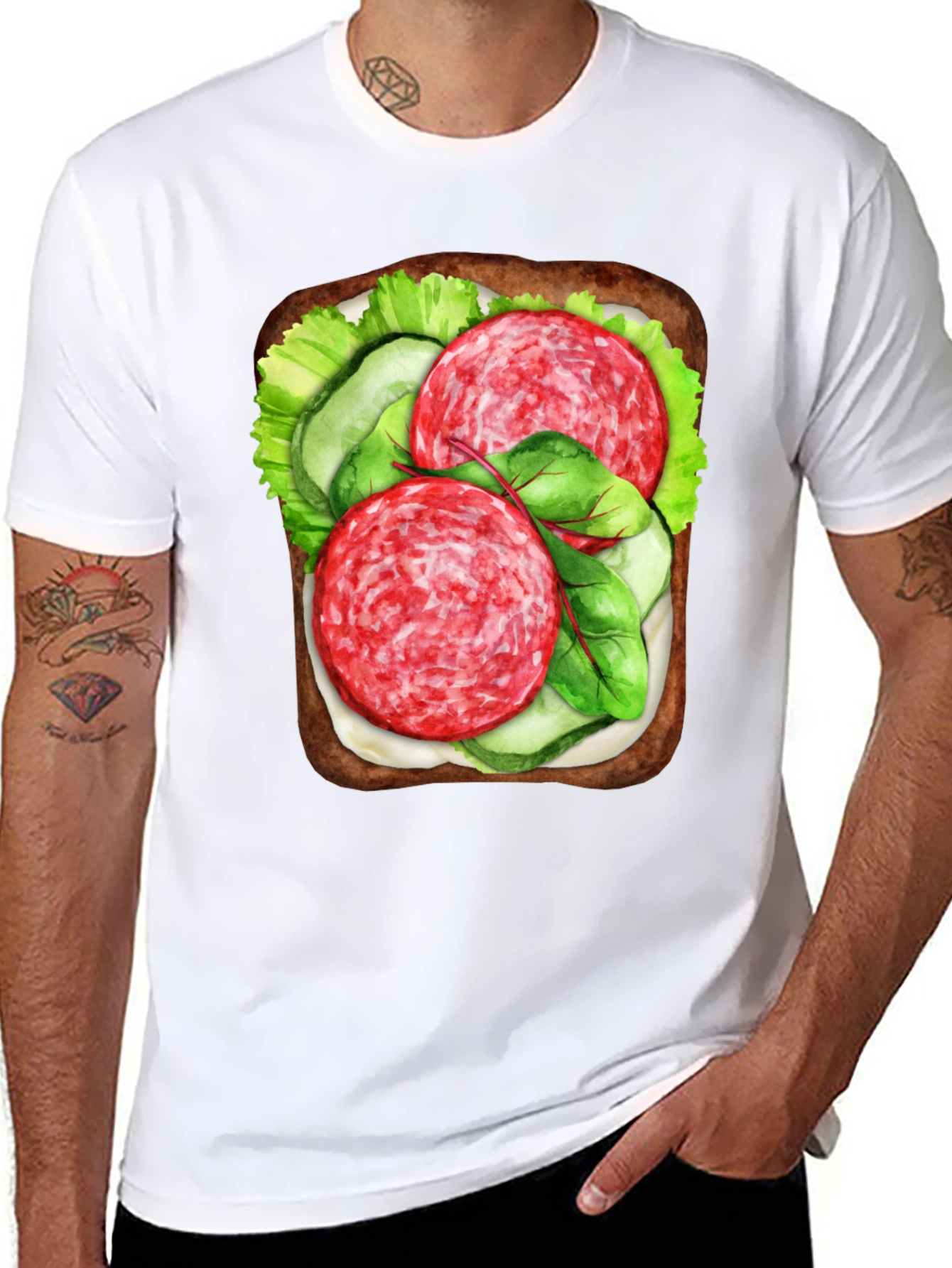 Black Funny Sandwich Graphic Tee - Foodie T-Shirt view 8