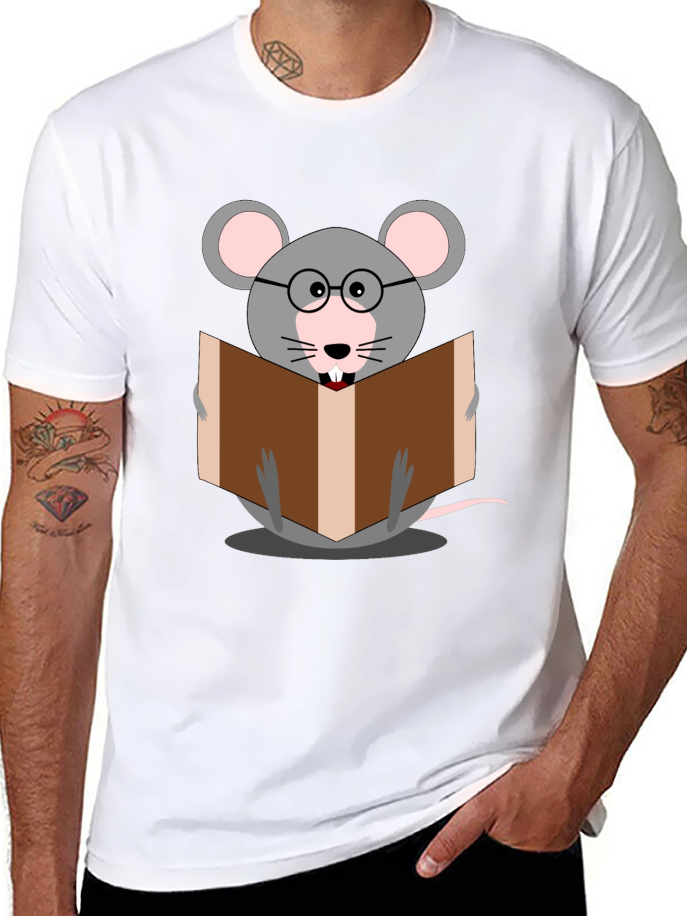 Black Bookworm Mouse Graphic Tee - Read in Style view 8