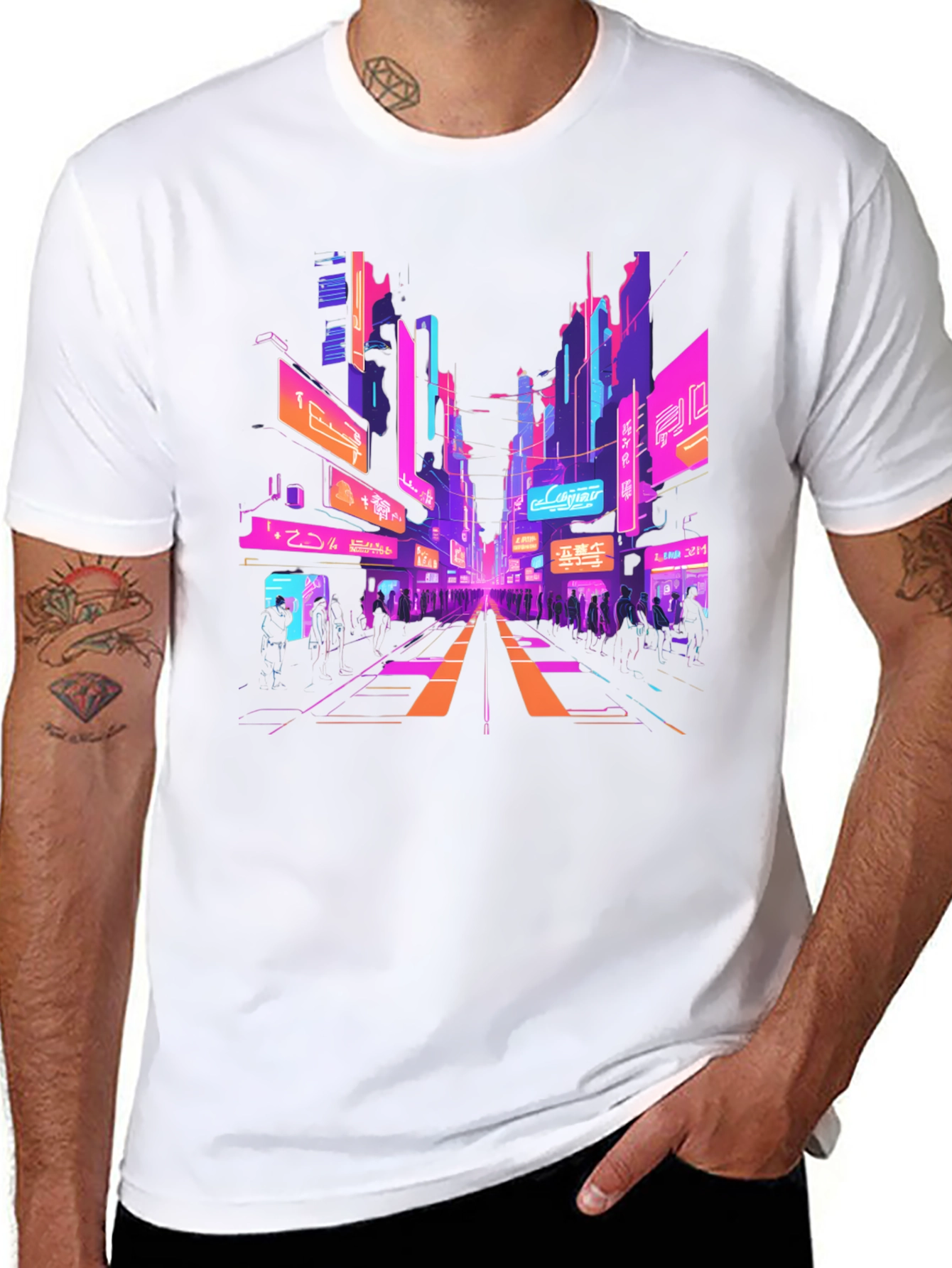 Black Cyberpunk Cityscape Graphic Tee view 8