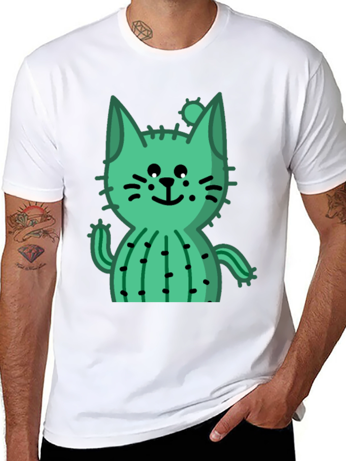 Black Cactus Cat Black T-Shirt - Trendy and Unique view 8