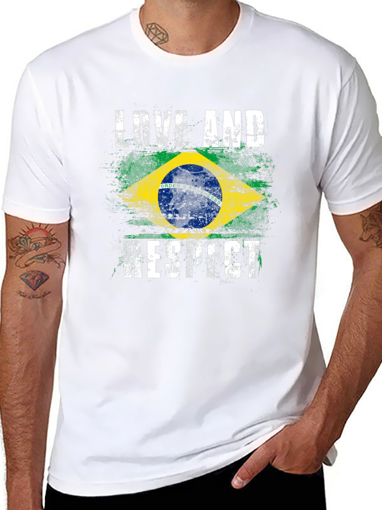 Black Brazil Flag Love and Respect T-Shirt view 8