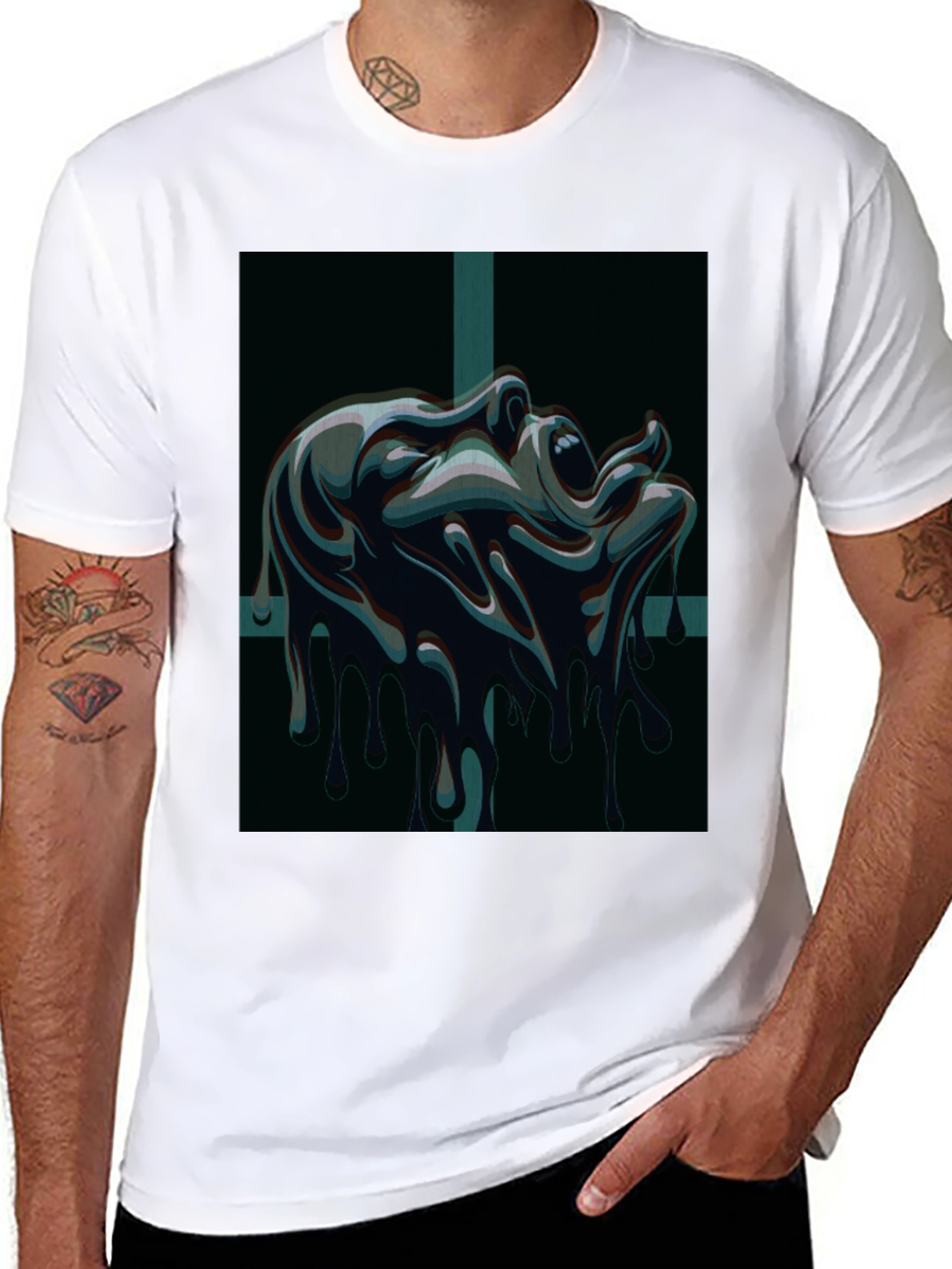 Black Melting Face Graphic Tee - Dark & Edgy Design view 8