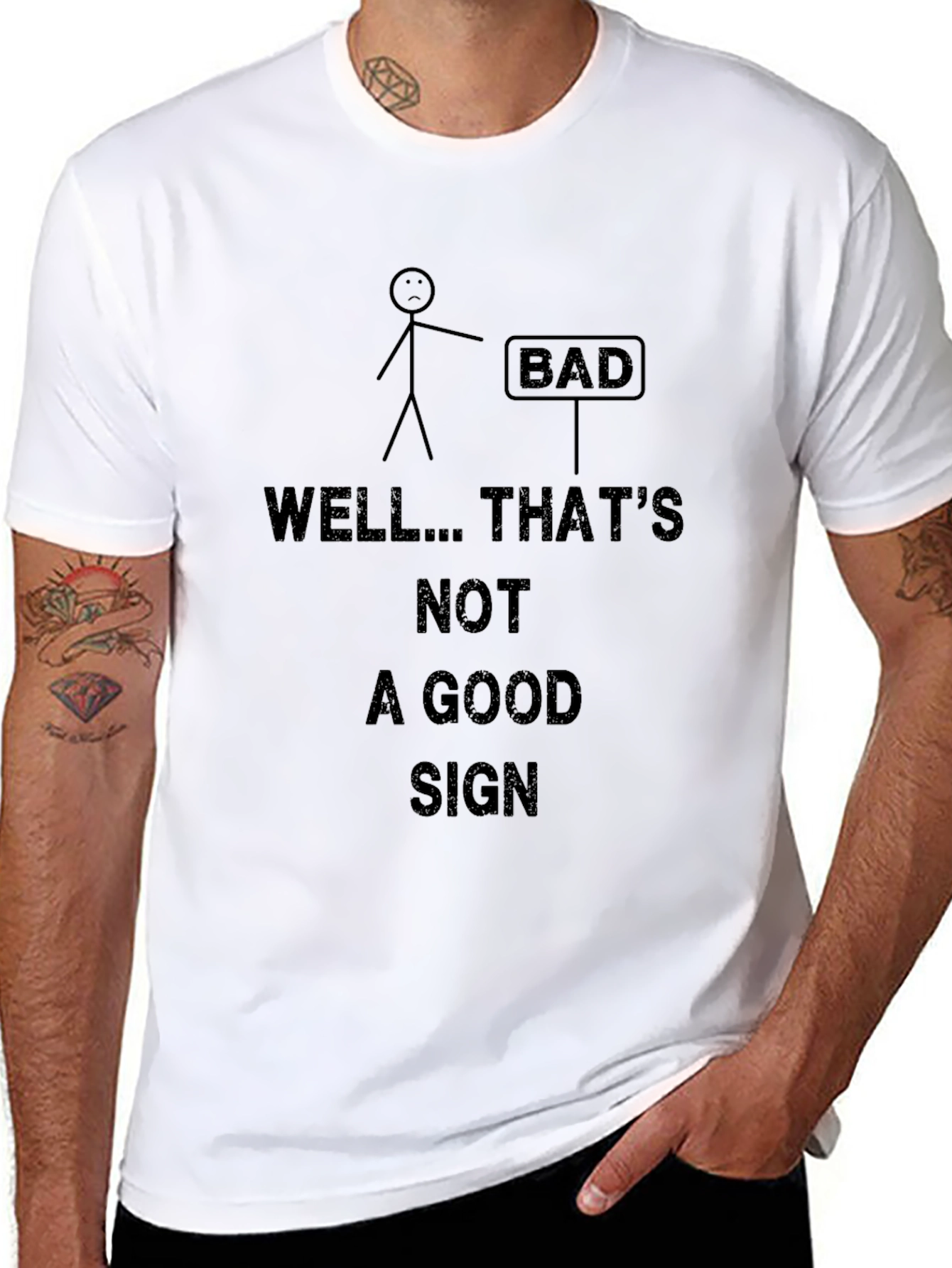 Black Funny "Bad Sign" Graphic T-Shirt view 8