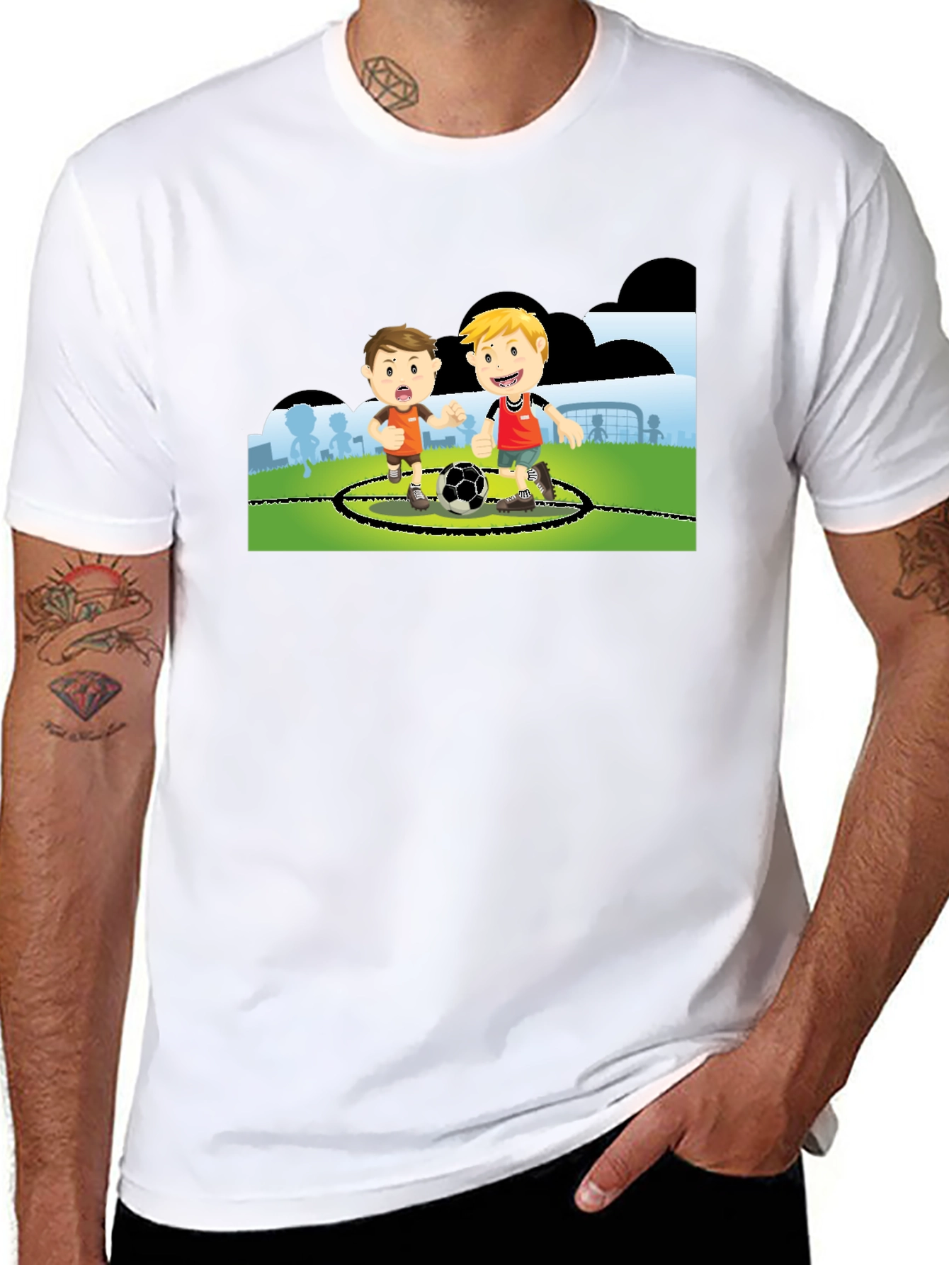 Black Boys Soccer Cartoon Black T-Shirt view 8