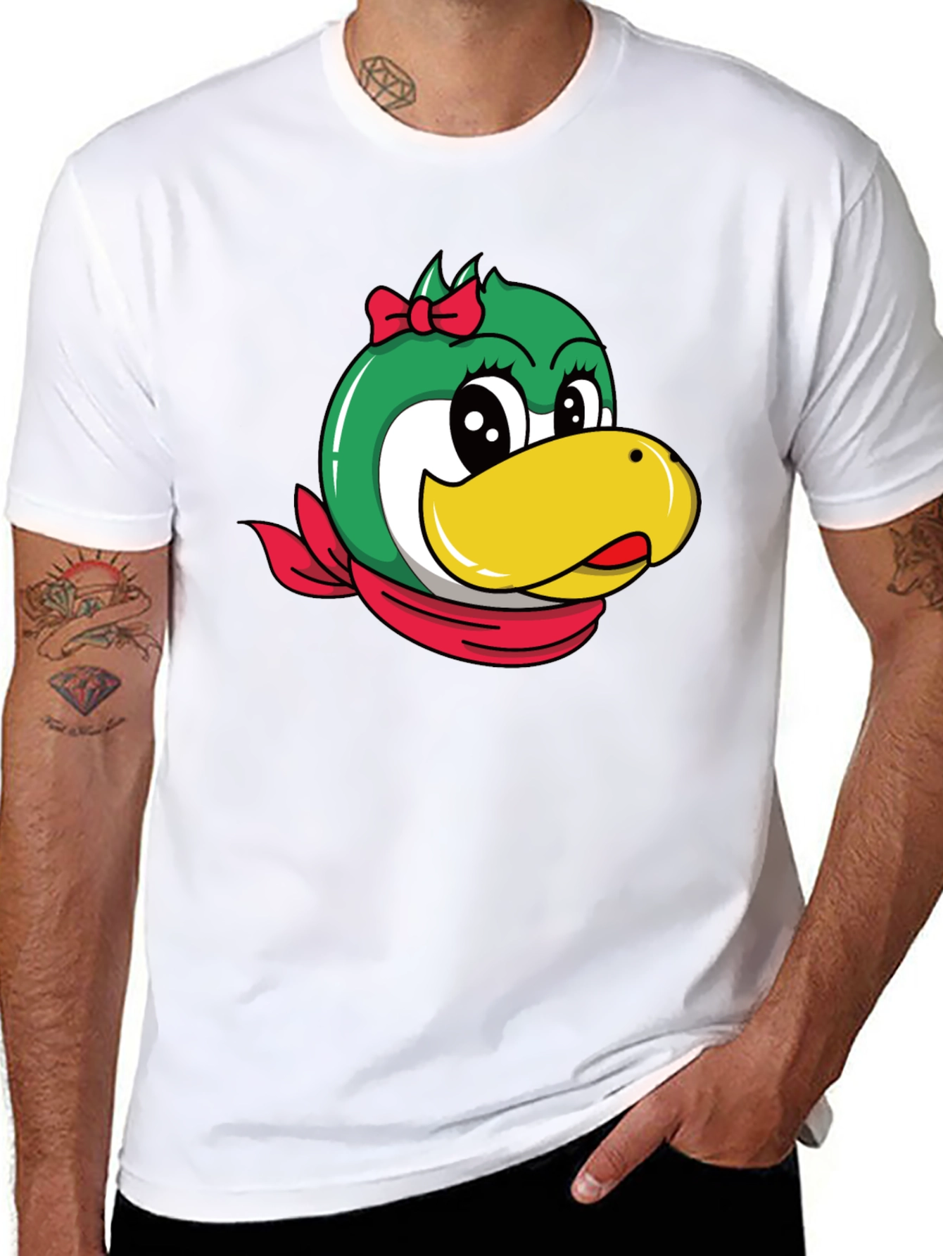 Black Cartoon Duck Head Graphic T-Shirt view 8
