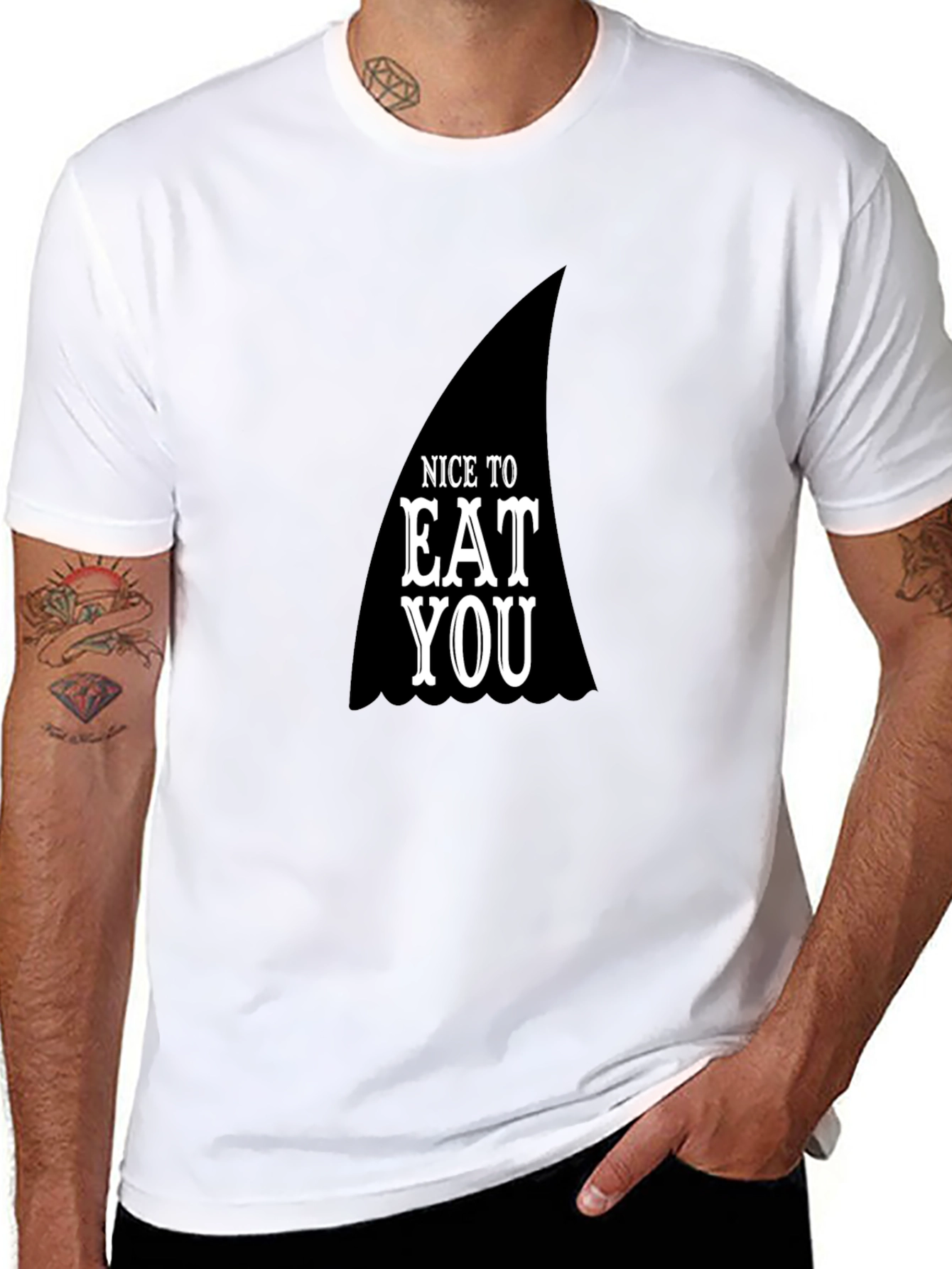 Black Nice To Eat You Shark Fin T-Shirt view 8