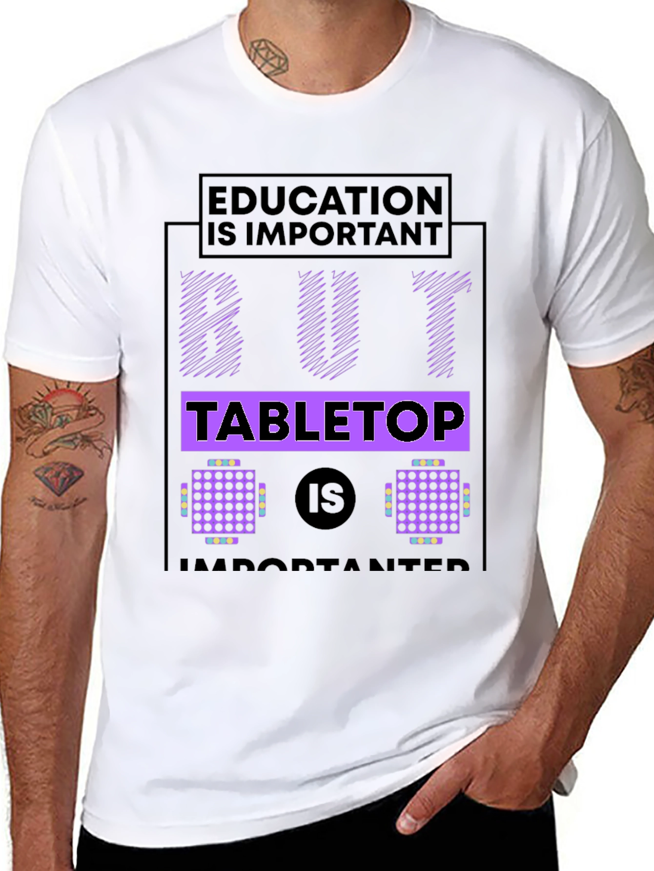 Black Education But Tabletop is Importanter Black T-Shirt view 8