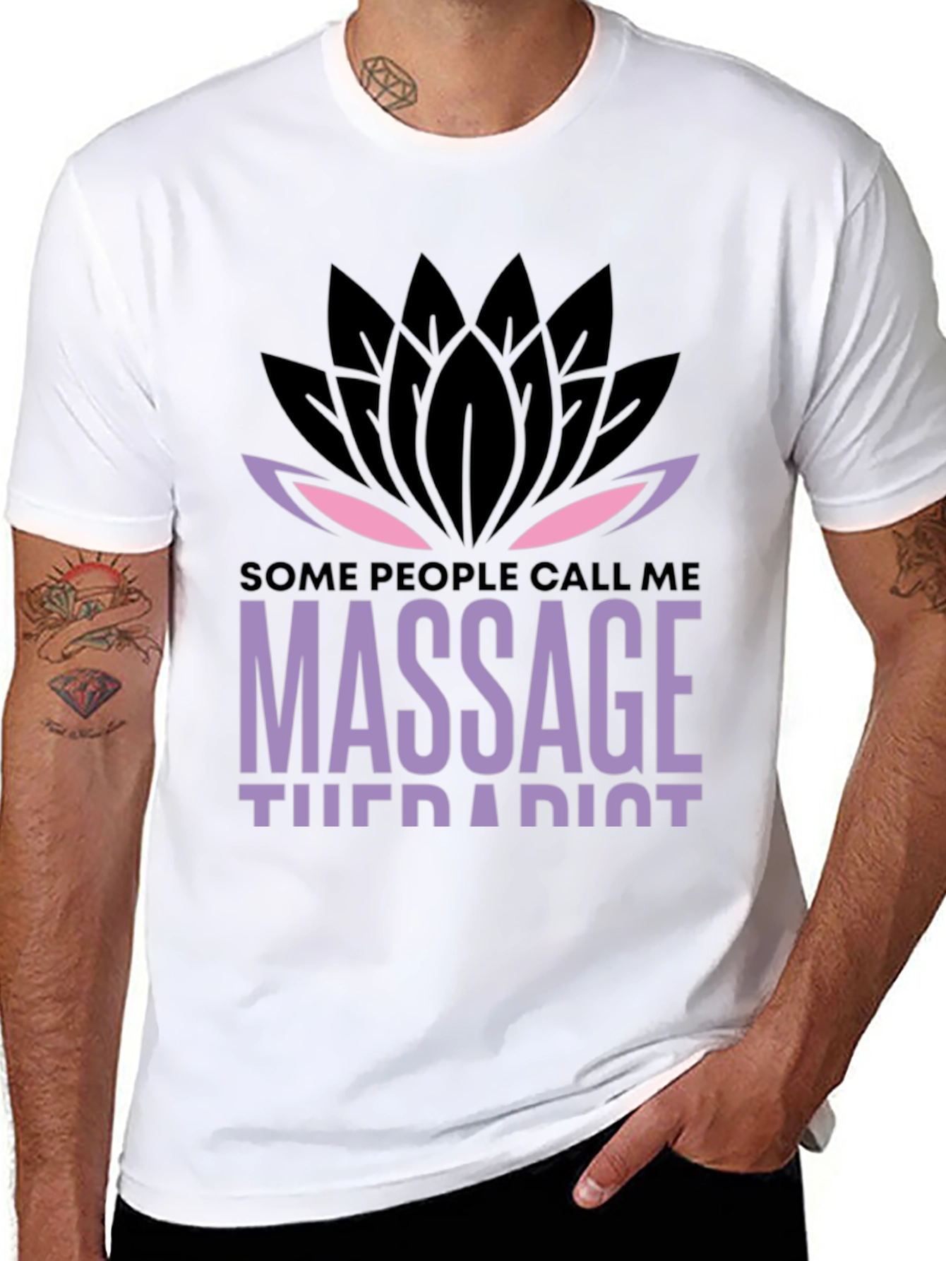 Black Massage Therapist Lotus Graphic T-Shirt - Unique Design view 8