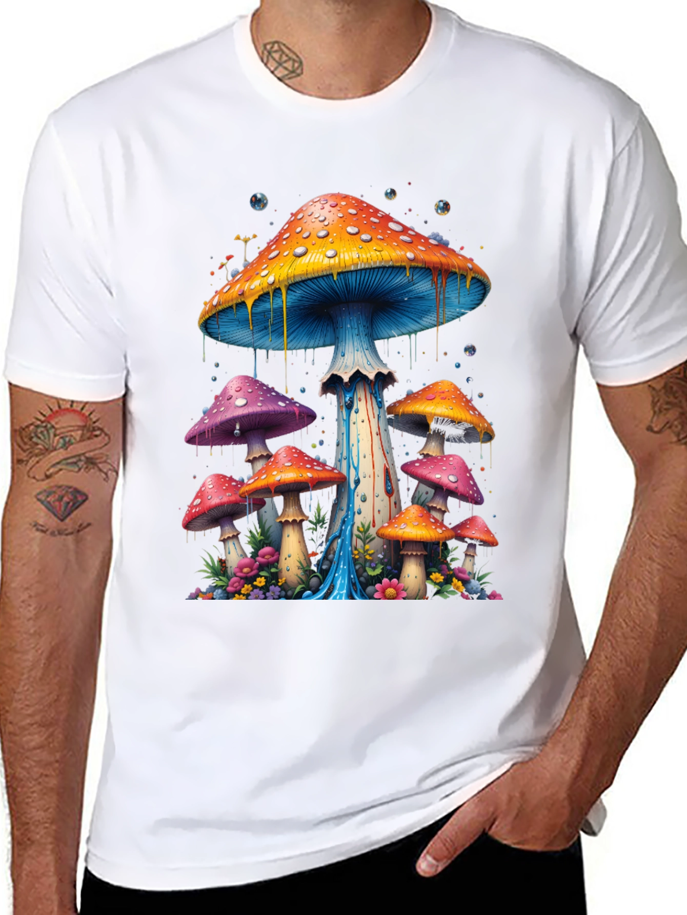 Black Psychedelic Mushroom Graphic Tee - Black Cotton Blend view 8