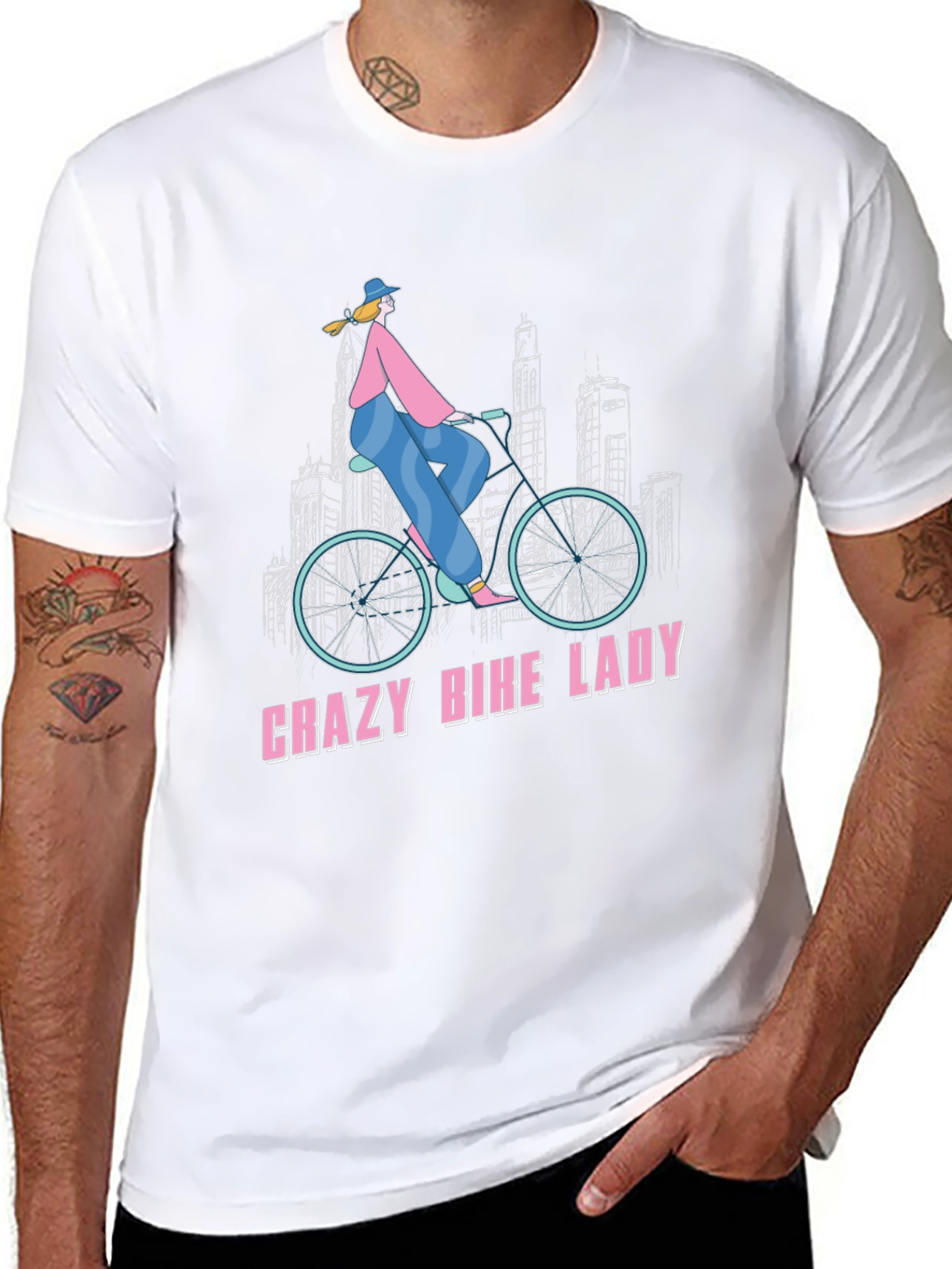 Black Crazy Bike Lady Graphic Tee - Black Cotton T-Shirt view 8