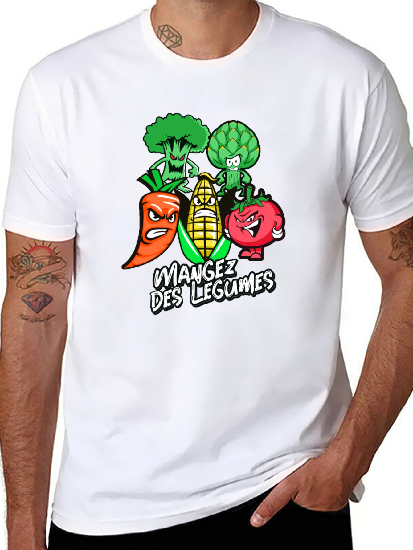 Black Eat Your Vegetables T-Shirt - Funny Cartoon Veggies Tee view 8