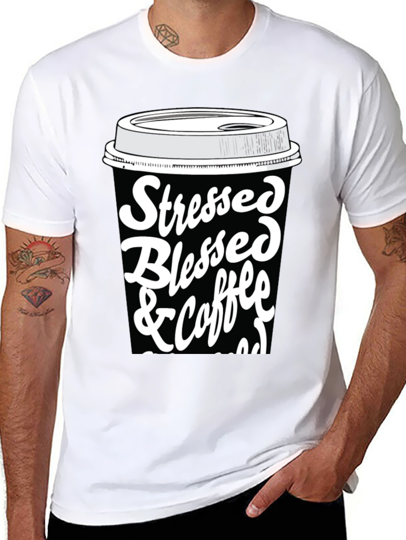 Black Stressed Blessed & Coffee Obsessed T-Shirt view 8