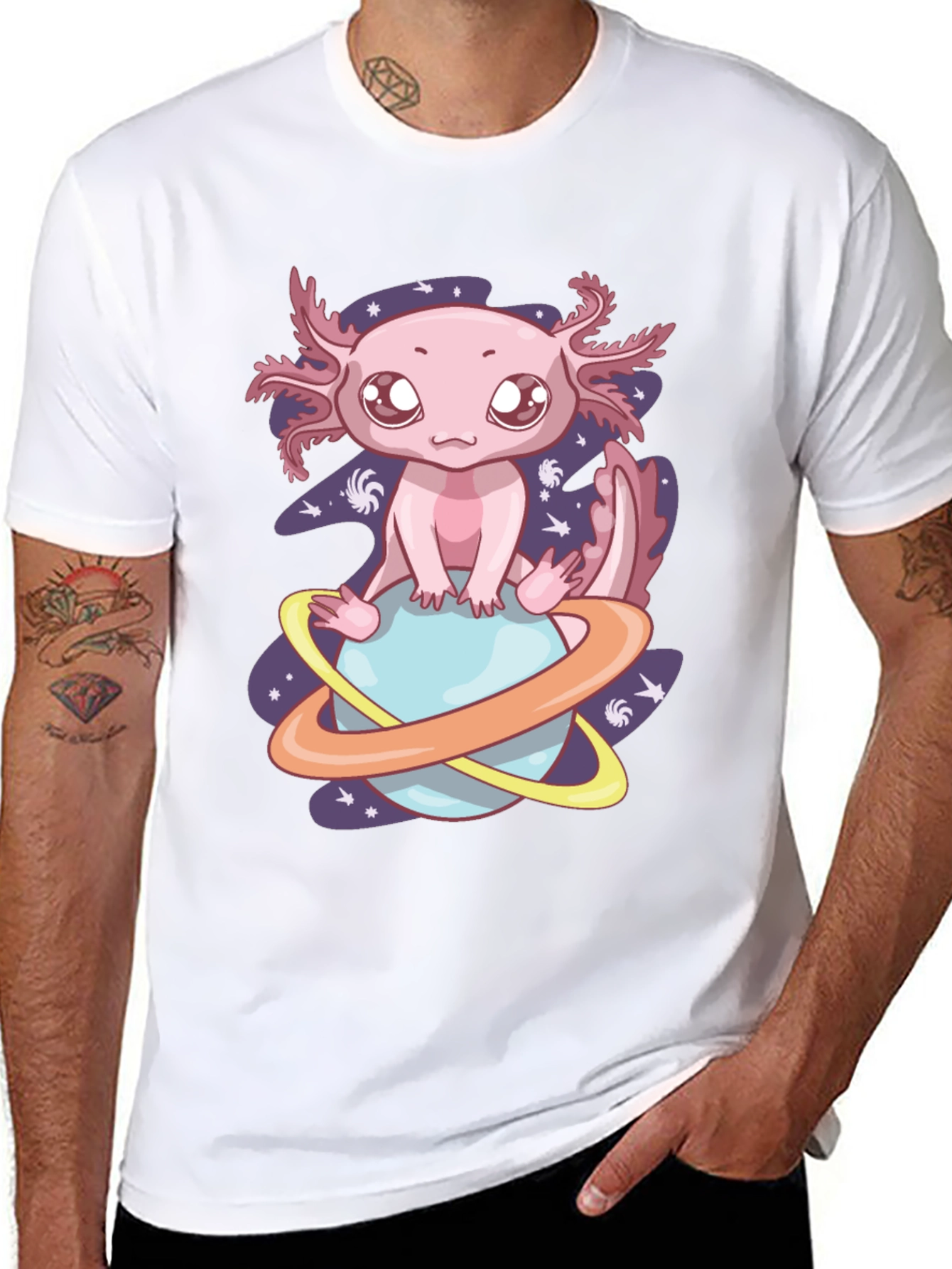 Black Axolotl Planet Graphic Tee - Cute & Unique Design view 8