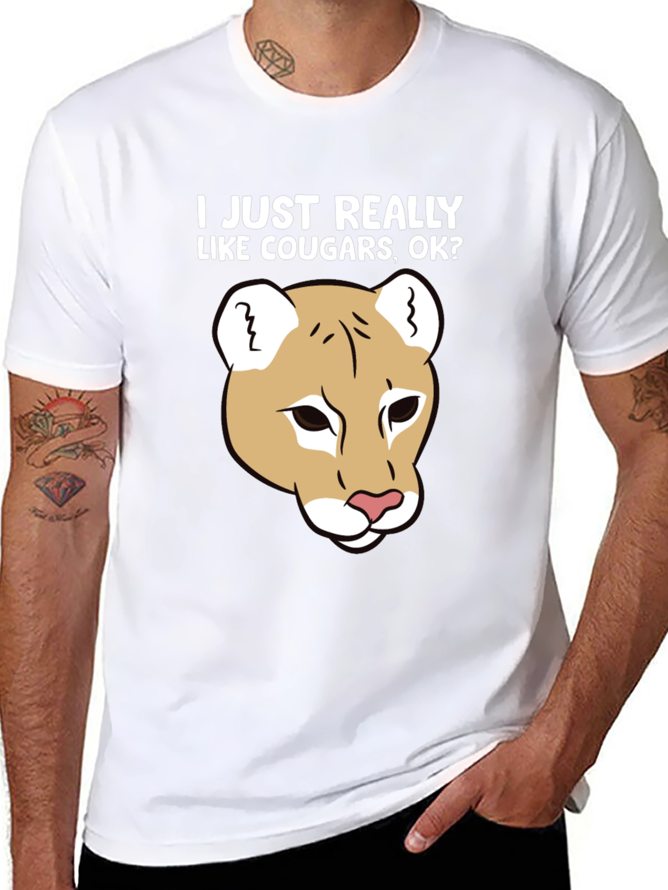 Black Cougar Lover Graphic T-Shirt, Fun Novelty Tee view 8