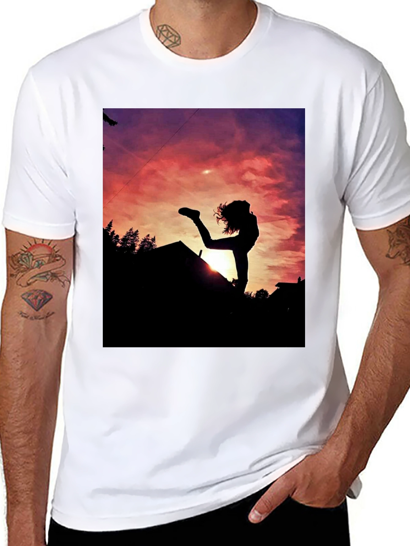 Black Silhouette Sunset Graphic Tee - Black Cotton Blend view 8