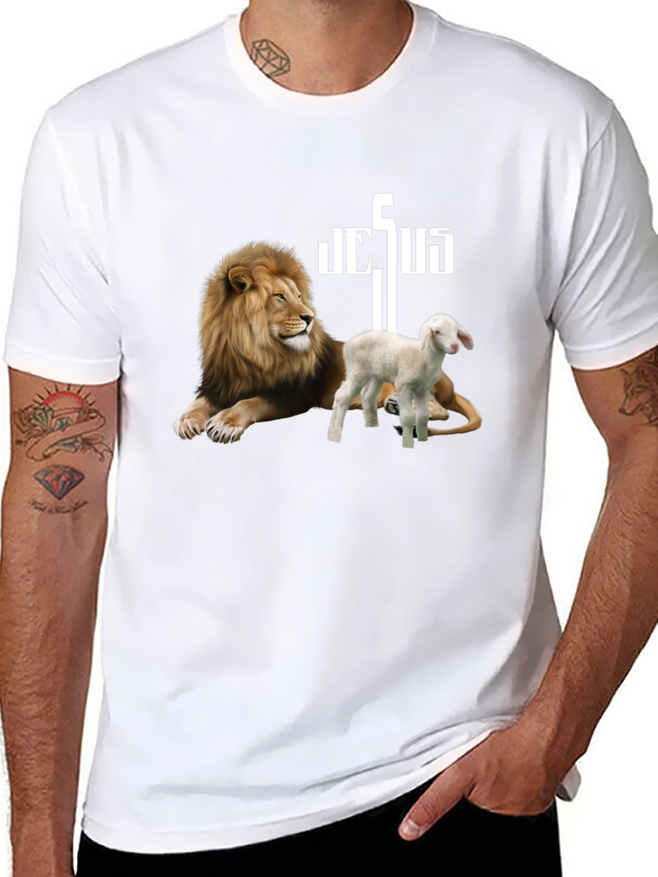 Lion & Lamb Graphic Tee - Religious Christian Apparel - 8