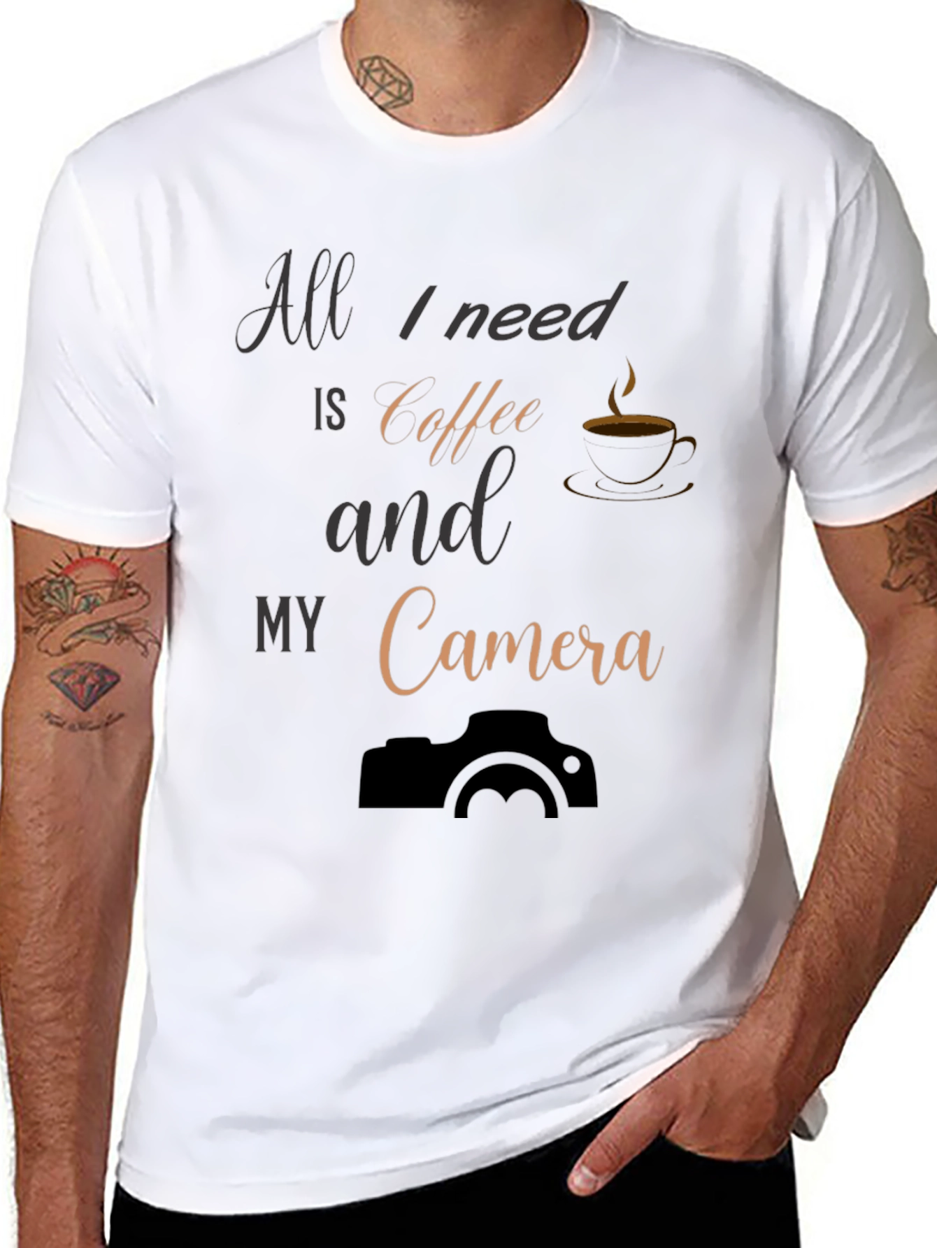 Black Coffee & Camera Black T-Shirt: Photography Lover Apparel view 8